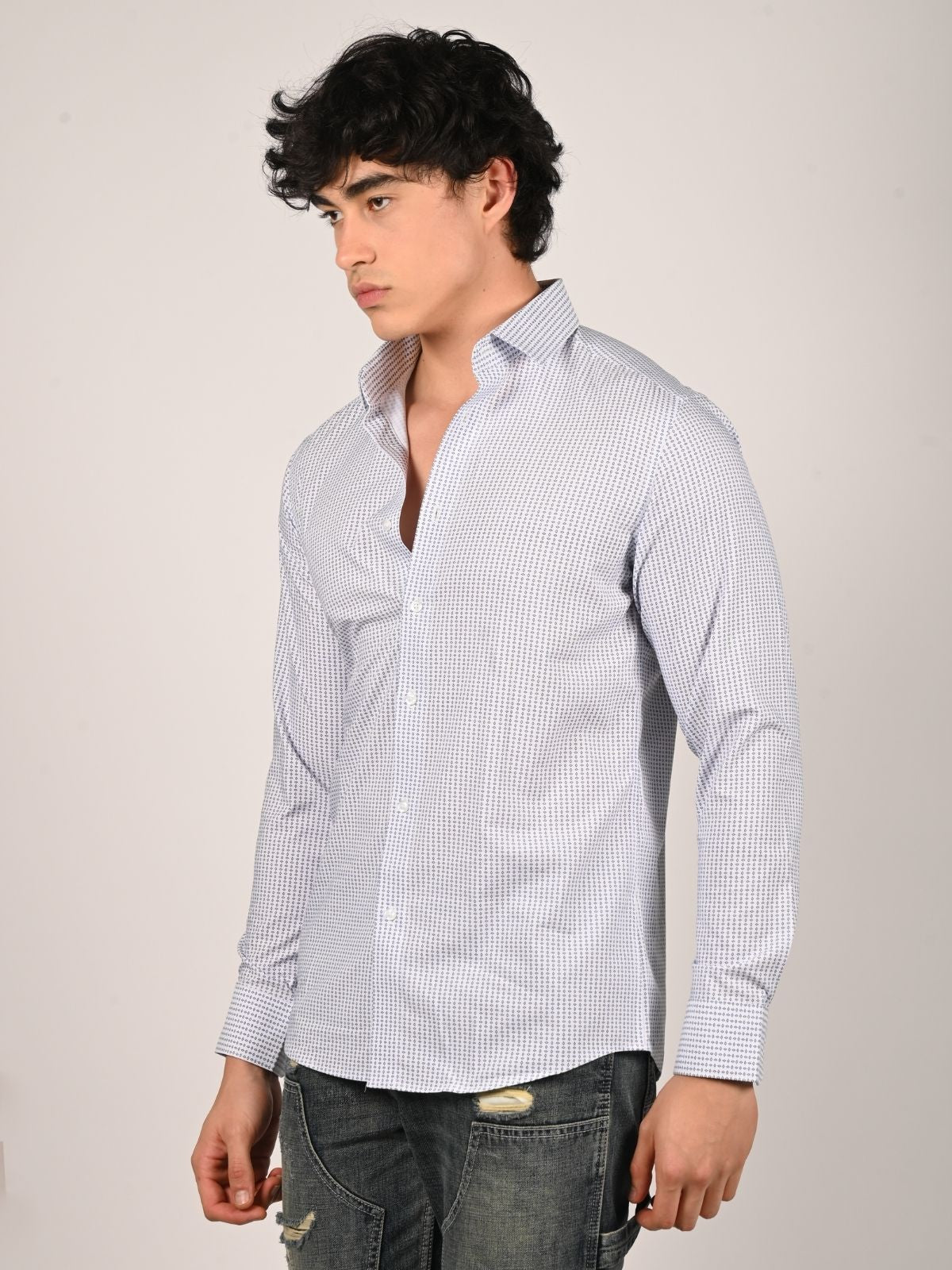Franco White Lycra Printed Shirts For Men
