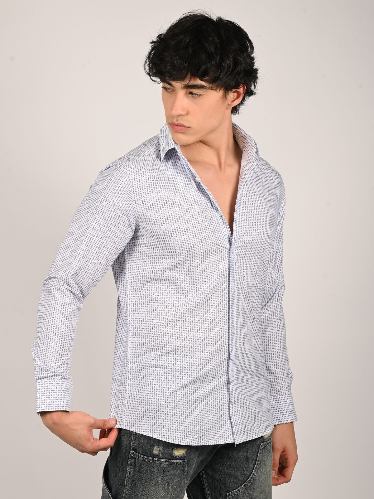 Franco White Lycra Printed Shirts For Men