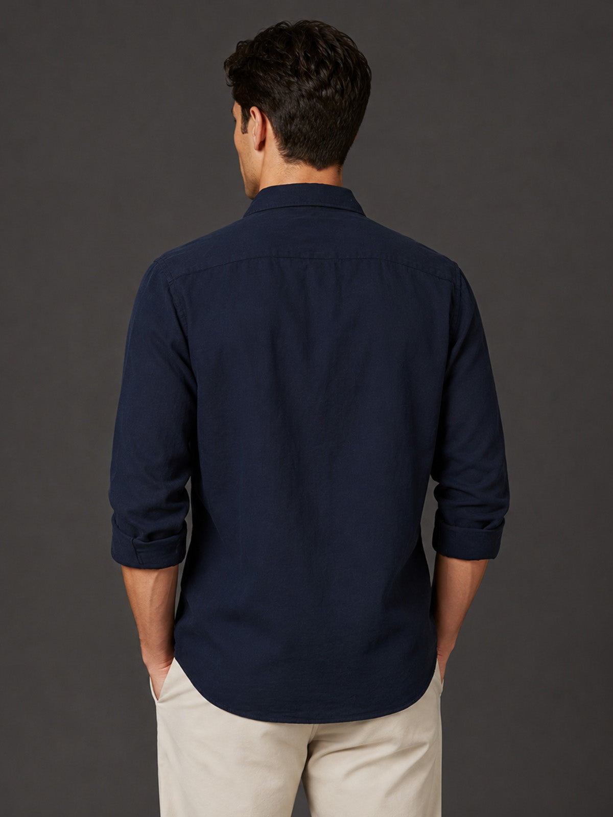 Franco Navy Blue Cotton Blend Plain Shirt For Men