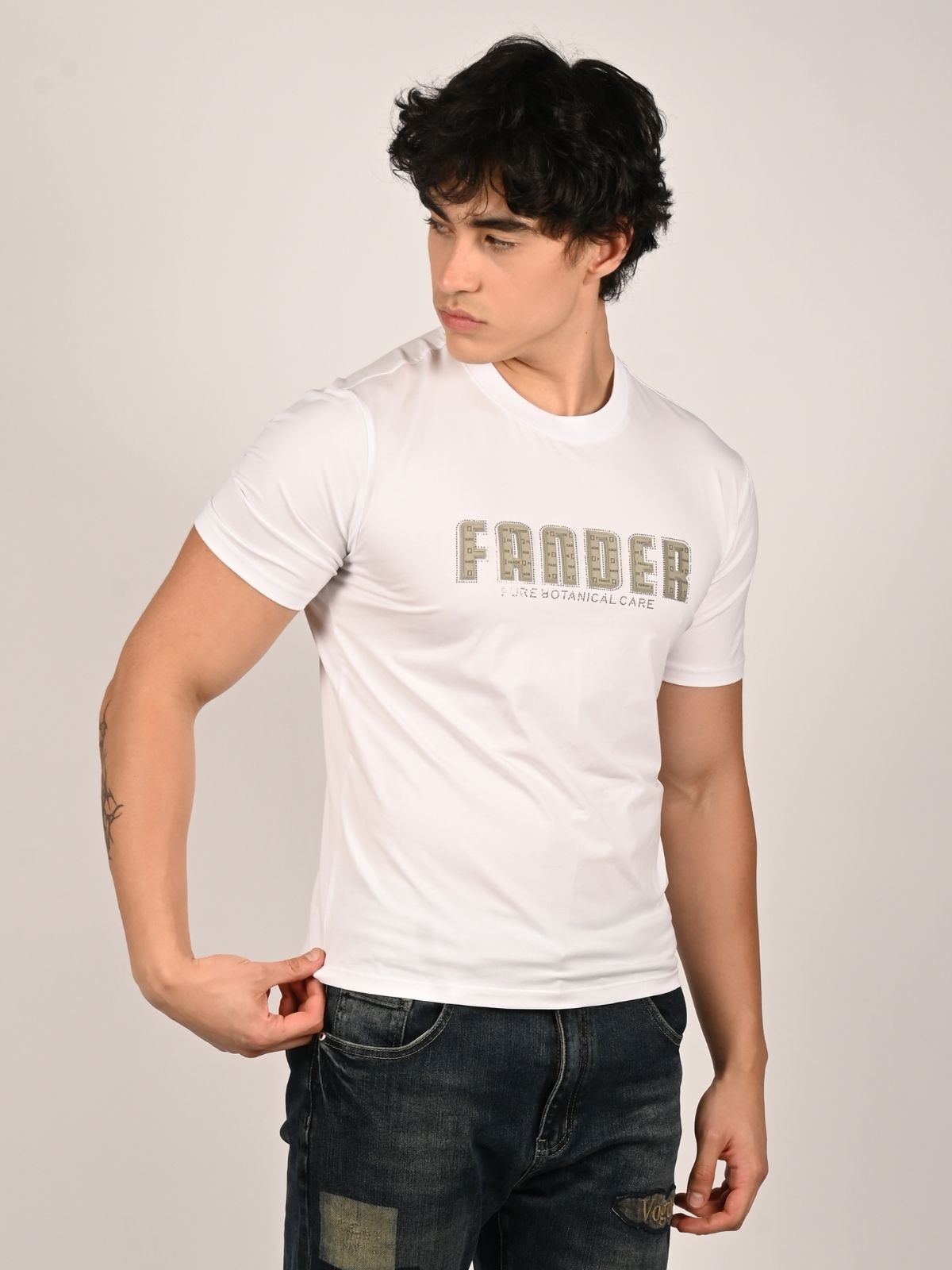Franco White Cotton Jersey Printed T-Shirt For Men