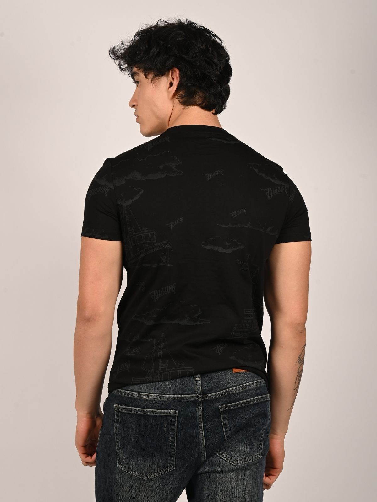 Franco Black Cotton Jersey Printed T-Shirt For Men