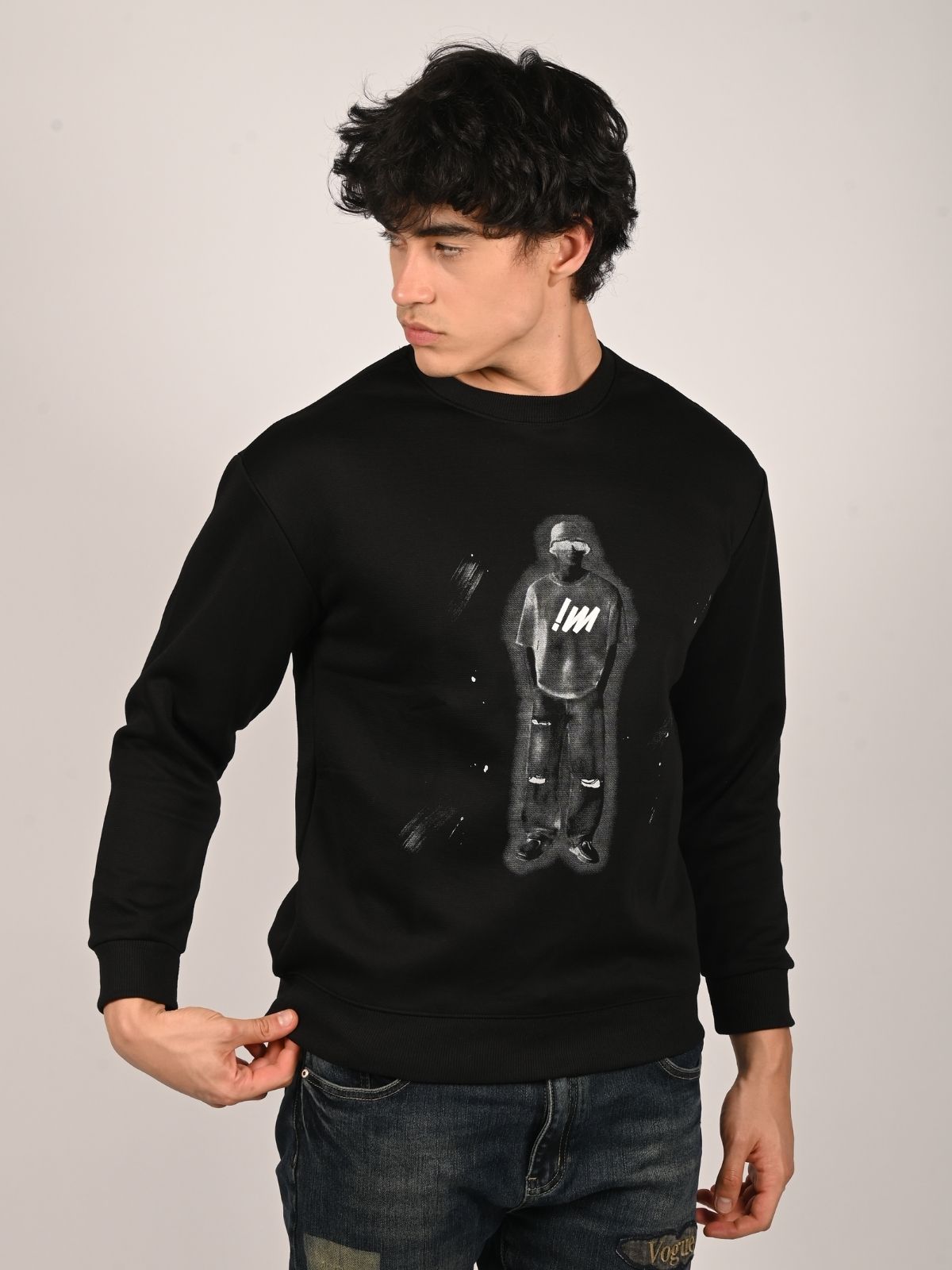 Franco Black Cotton Polyster Fleece Printed Sweatshirts For Men