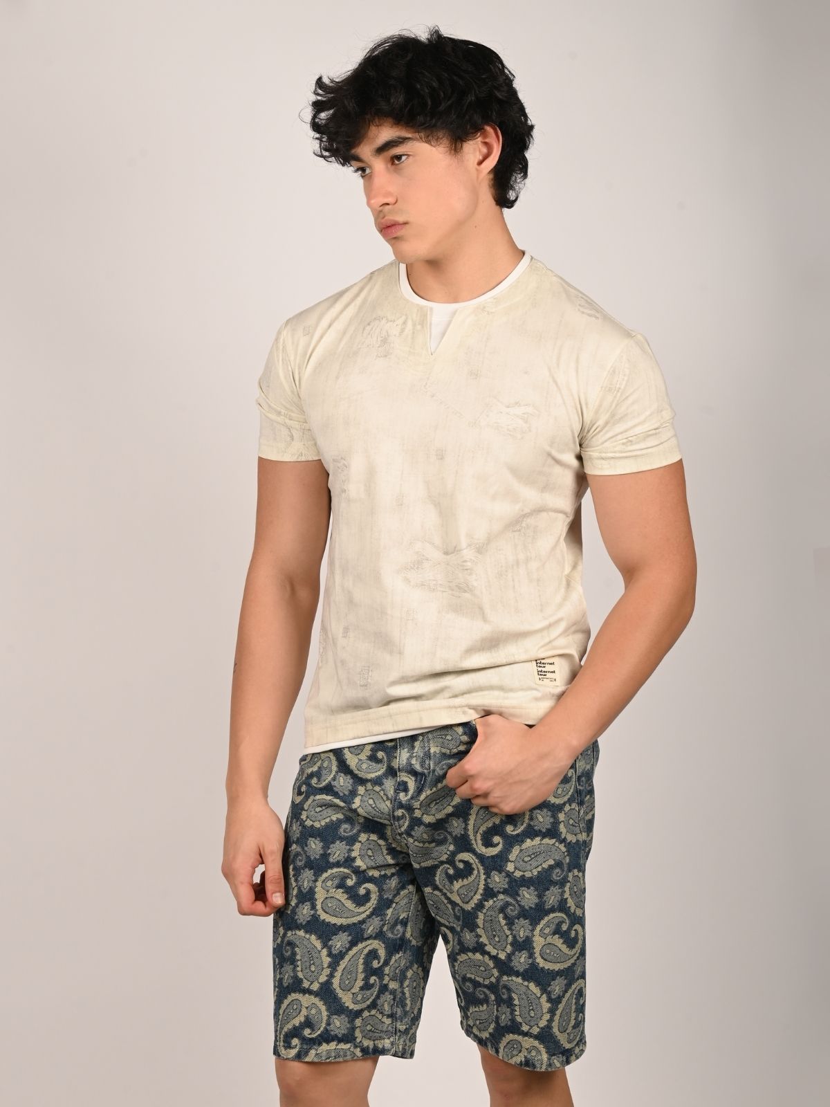 Franco Off White Cotton Jersey Printed T-Shirt For Men