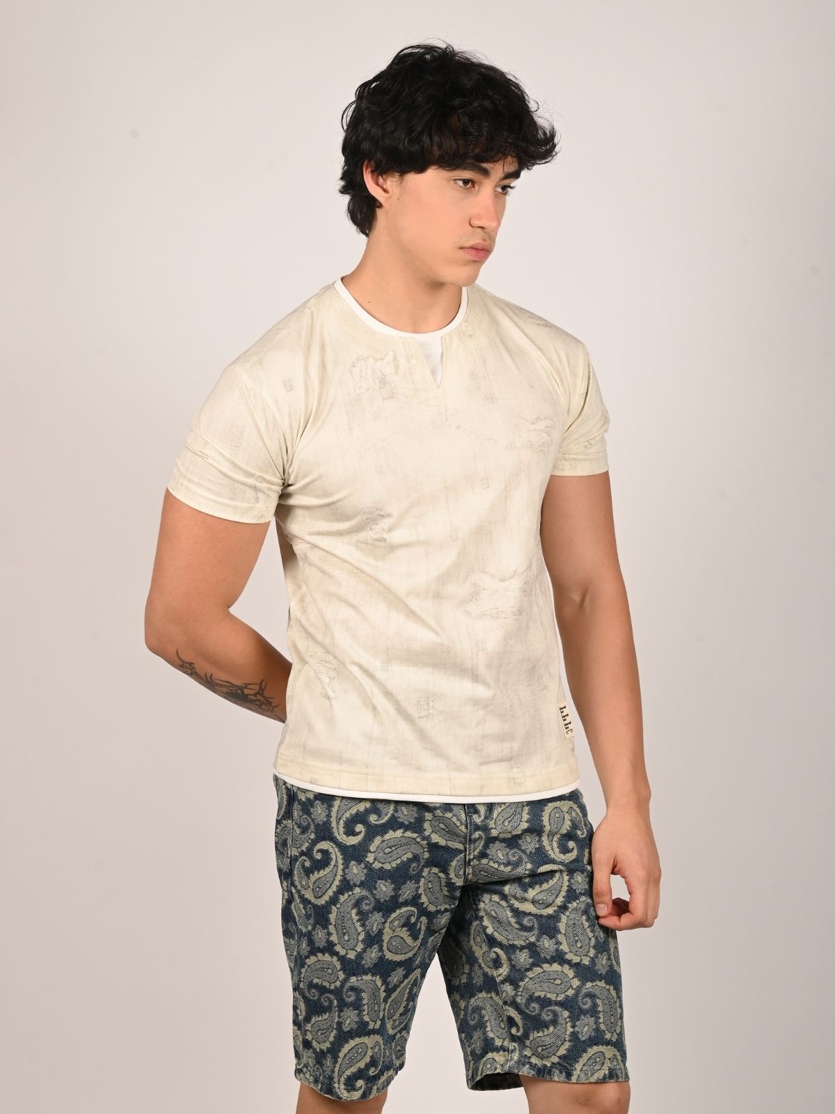 Franco Off White Cotton Jersey Printed T-Shirt For Men