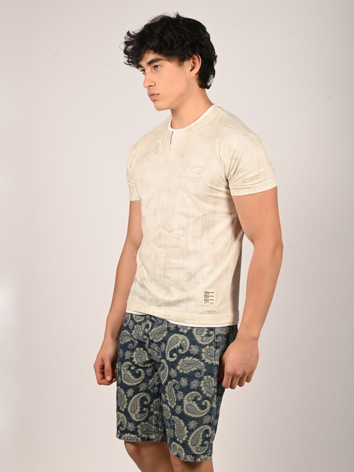 Franco Off White Cotton Jersey Printed T-Shirt For Men