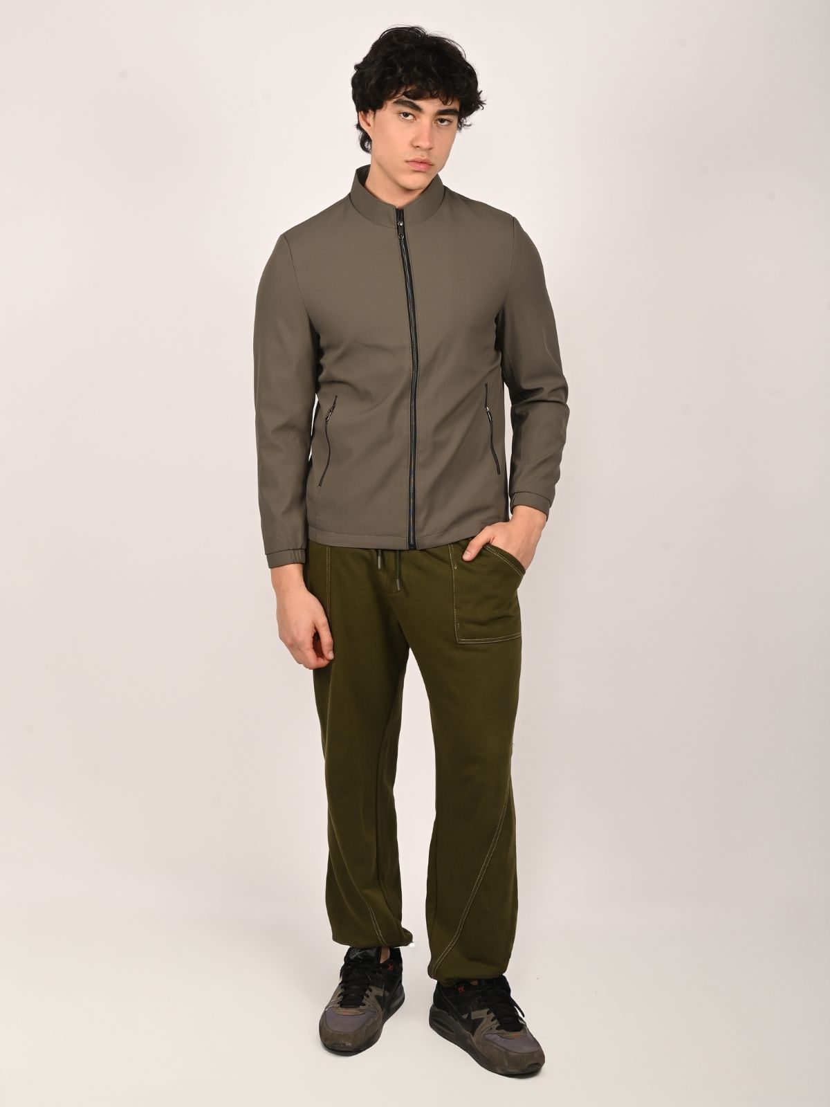 Franco Olive Polyester Solid Jackets For Men