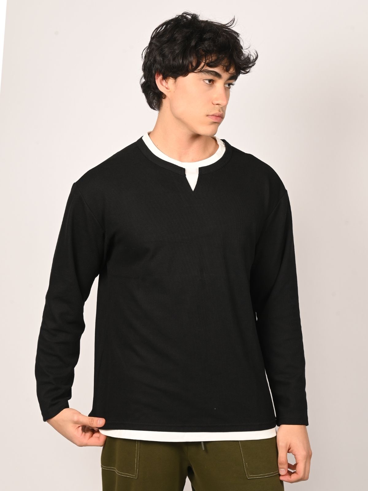 Franco Black Cotton Lycra Solid T-Shirt For Men