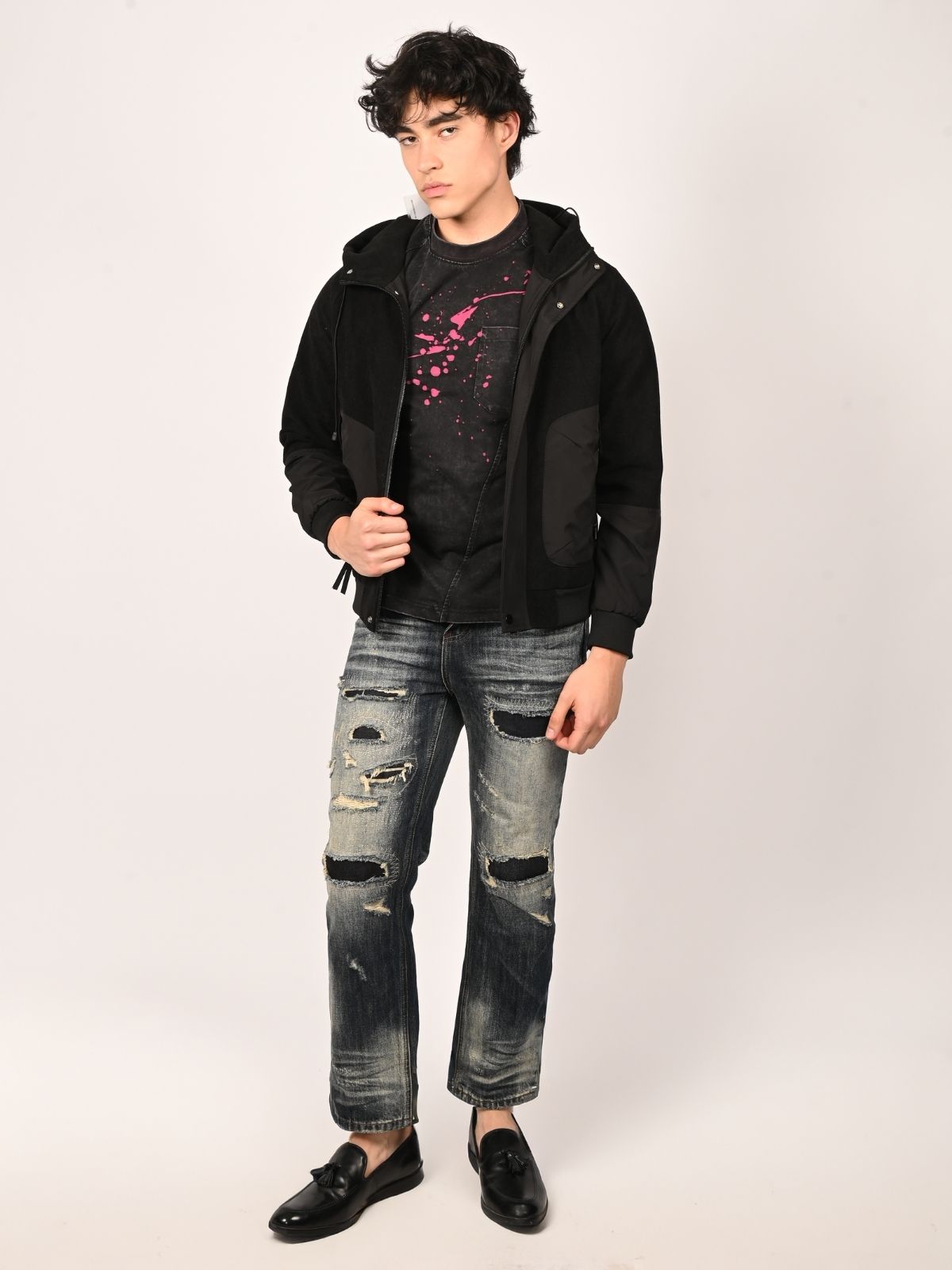 Franco Black Polyster chambray Solid Jackets For Men