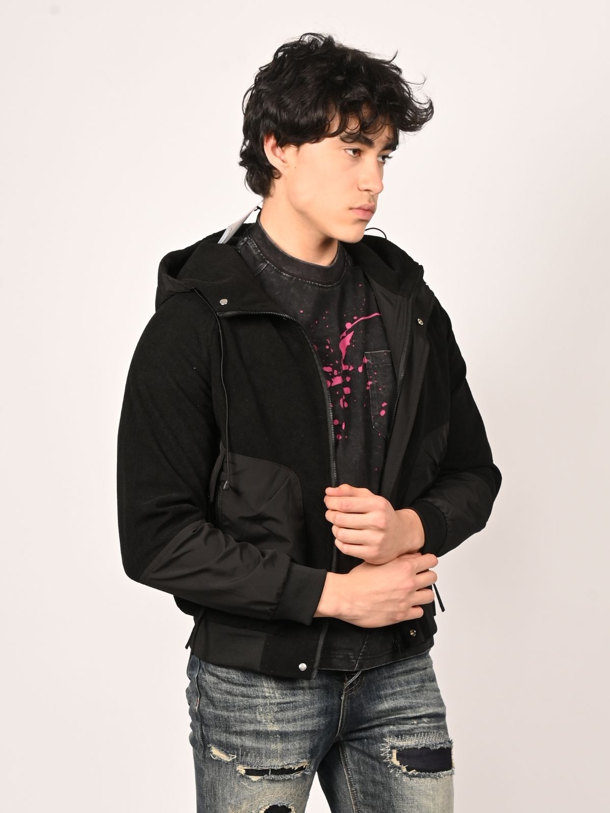 Franco Black Polyster chambray Solid Jackets For Men