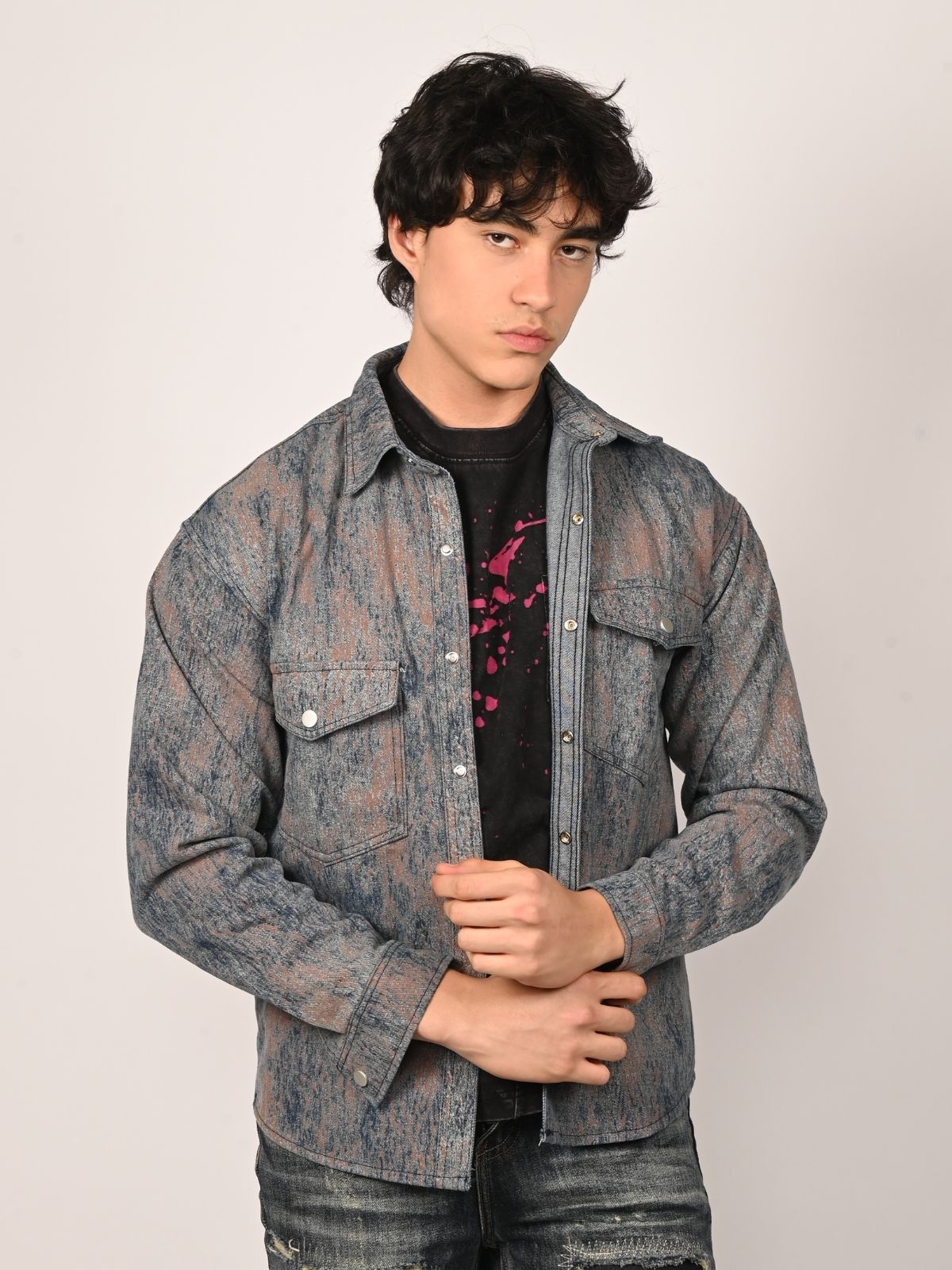 Franco Blue Denim Tie-Dye Shirts For Men