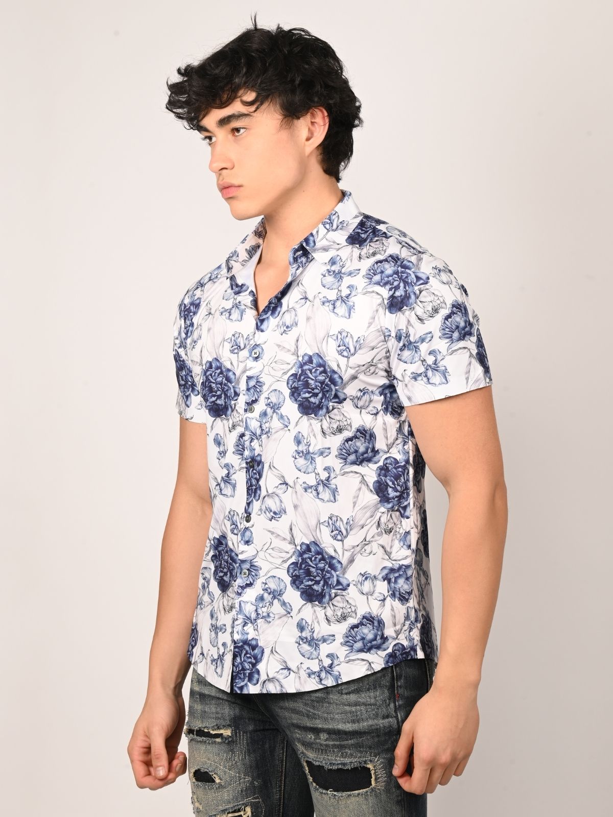 Franco White And Blue Polyster Printed Shirts For Men