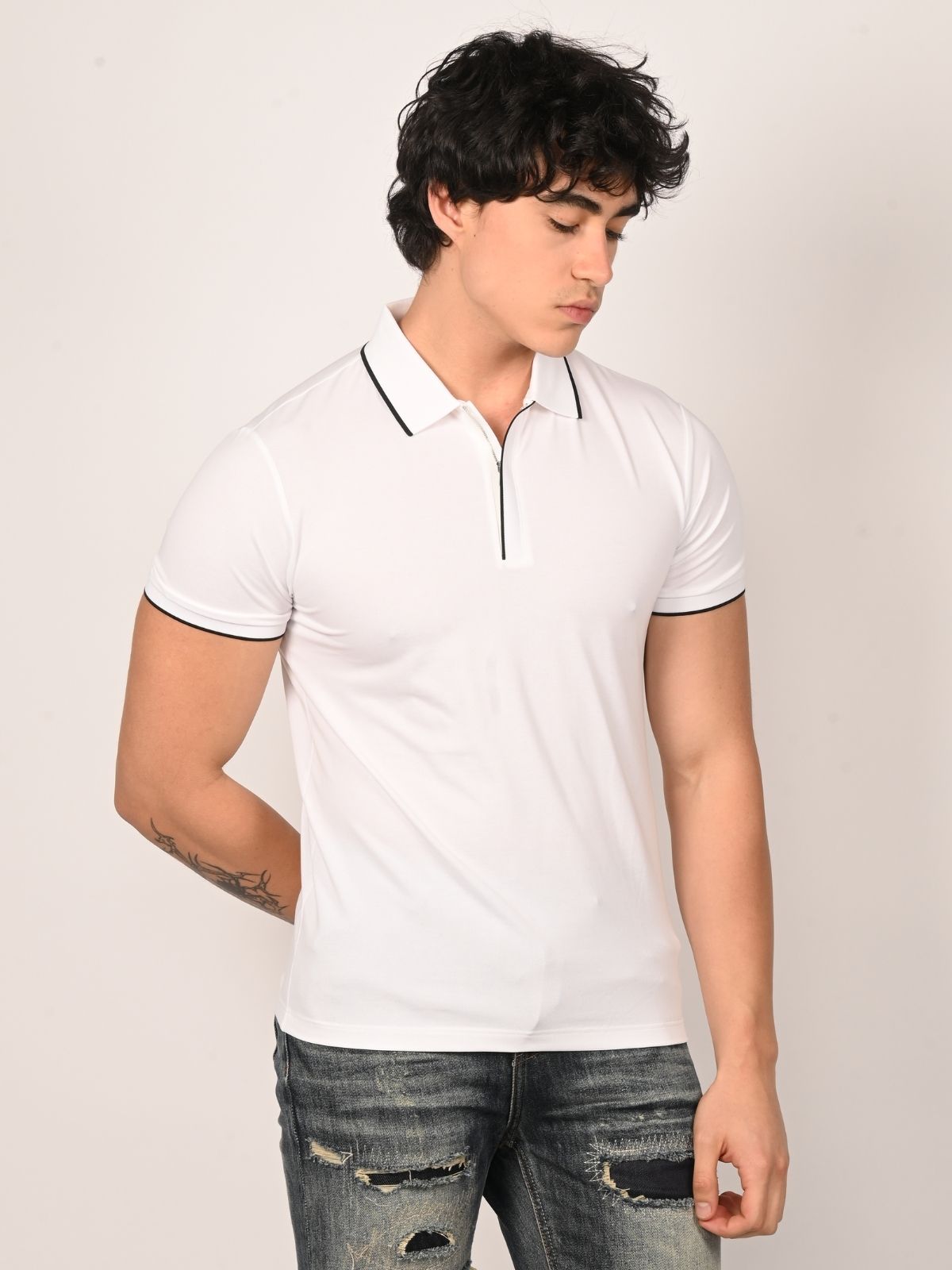 Franco White Polyester Lycra Solid T-Shirt For Men