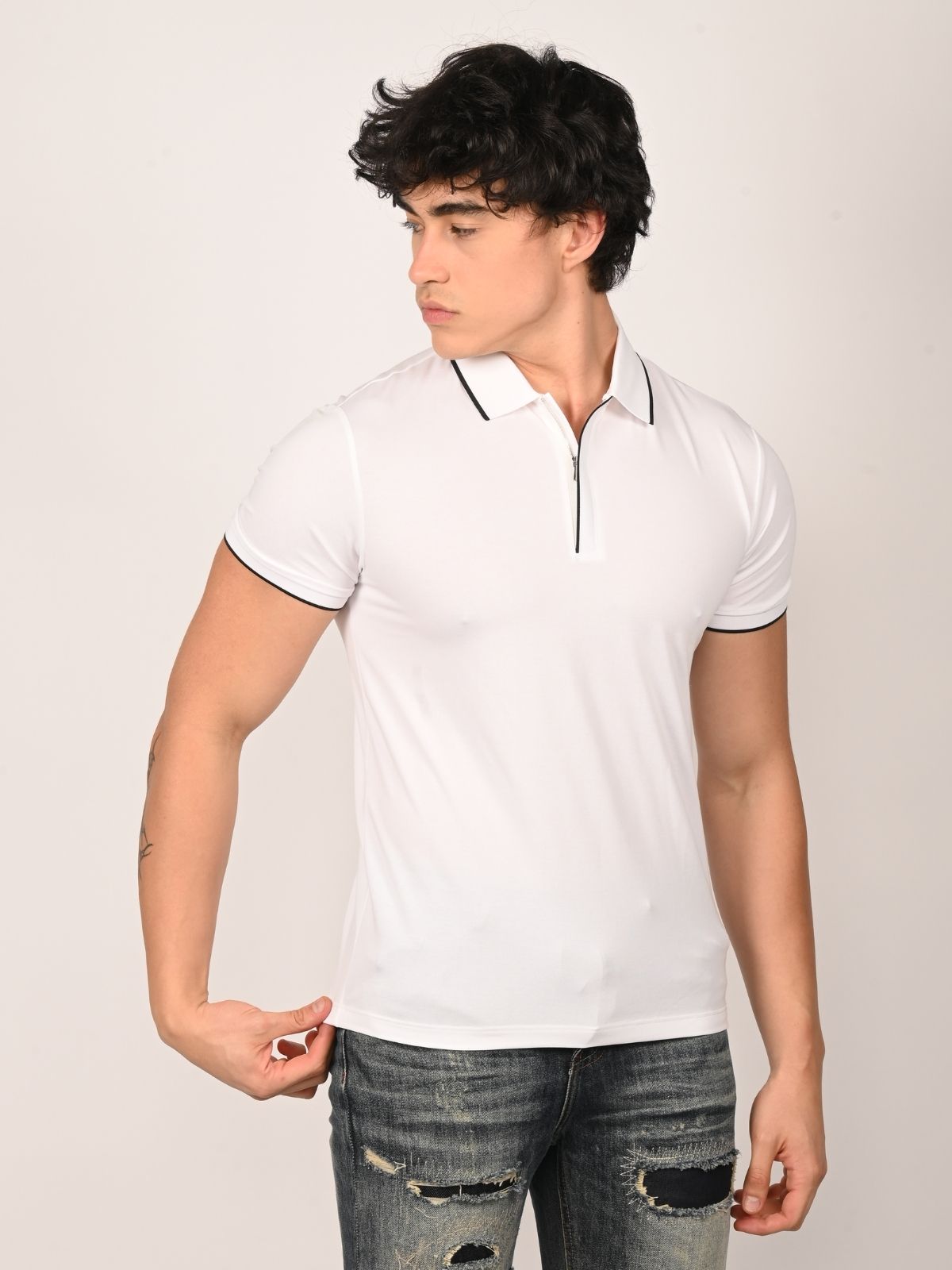 Franco White Polyester Lycra Solid T-Shirt For Men