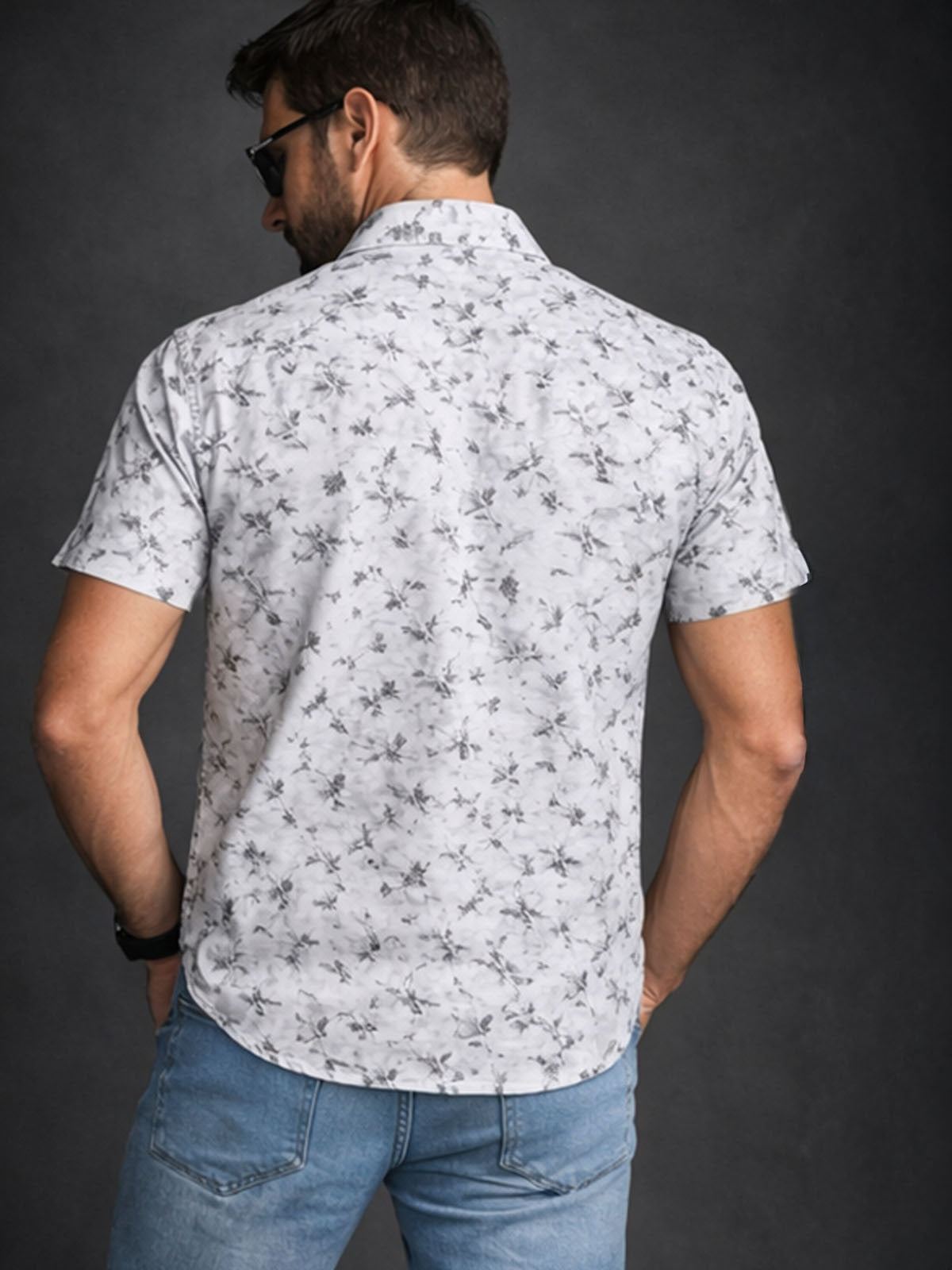 Franco Grey Cotton Blend Printed Shirt For Men
