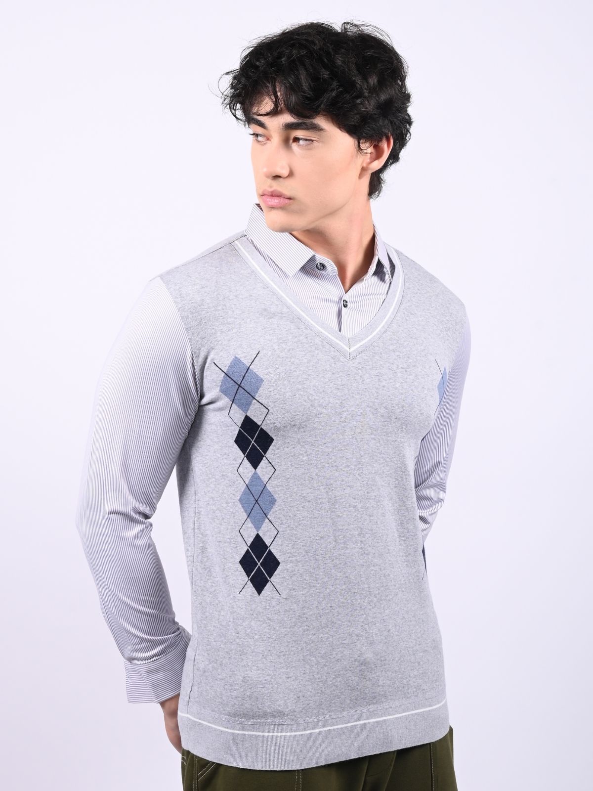 Franco Grey Cotton Pique Printed Polo Shirt For Men