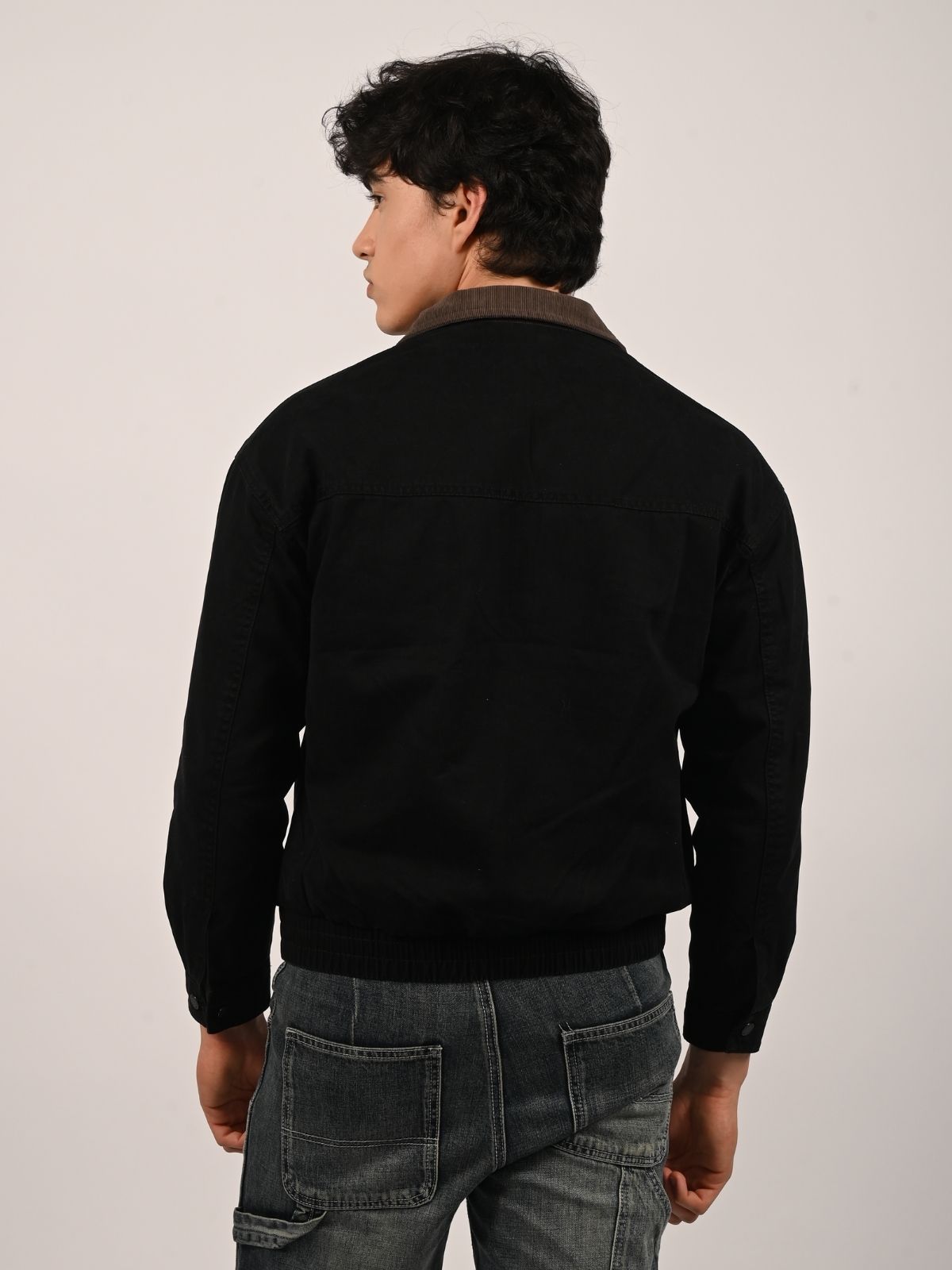 Franco Black Cotton Twill Solid Jacket For Men