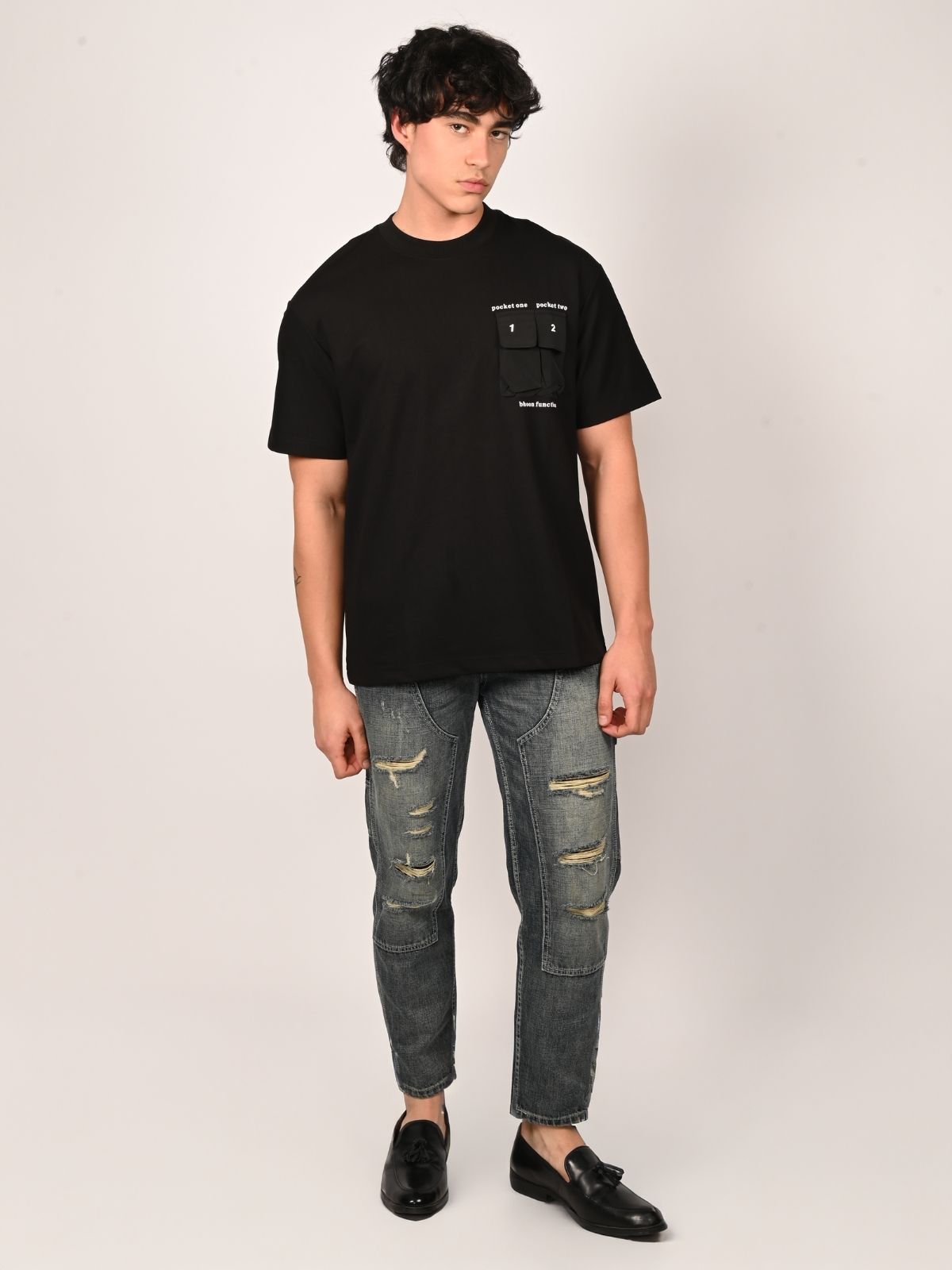 Franco Black Polyester Lycra Printed T-Shirt For Men