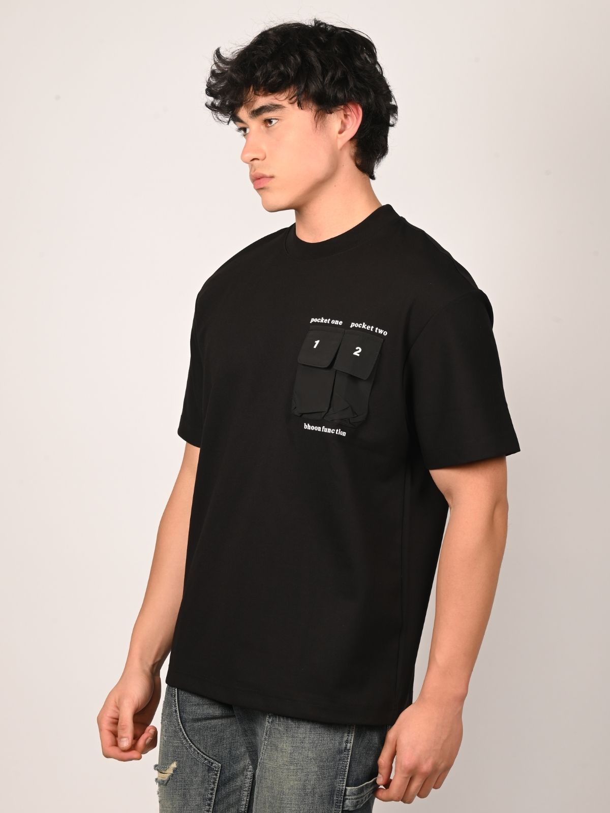 Franco Black Polyester Lycra Printed T-Shirt For Men