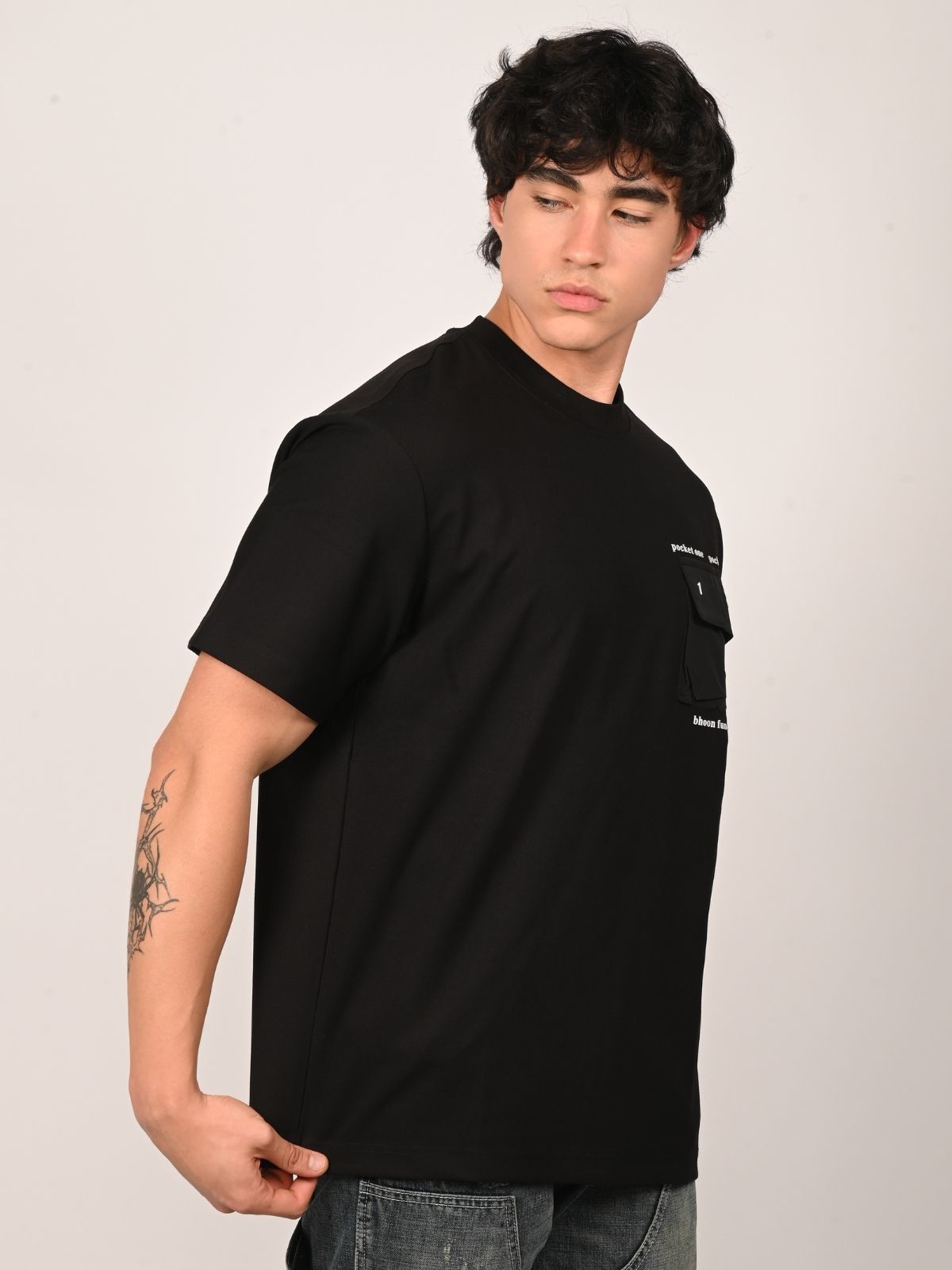 Franco Black Polyester Lycra Printed T-Shirt For Men