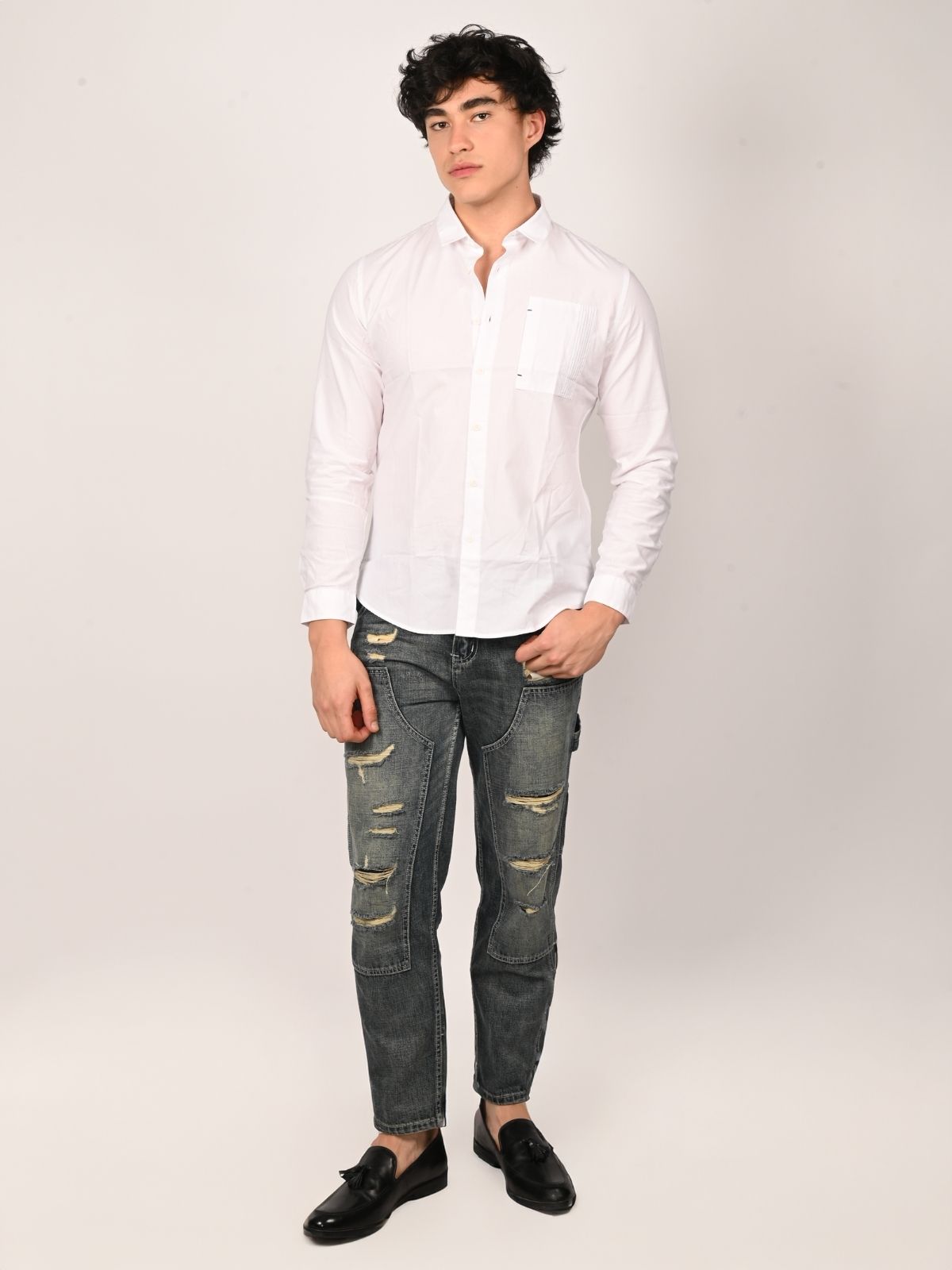 Franco White Cotton Blend Solid Shirts For Men