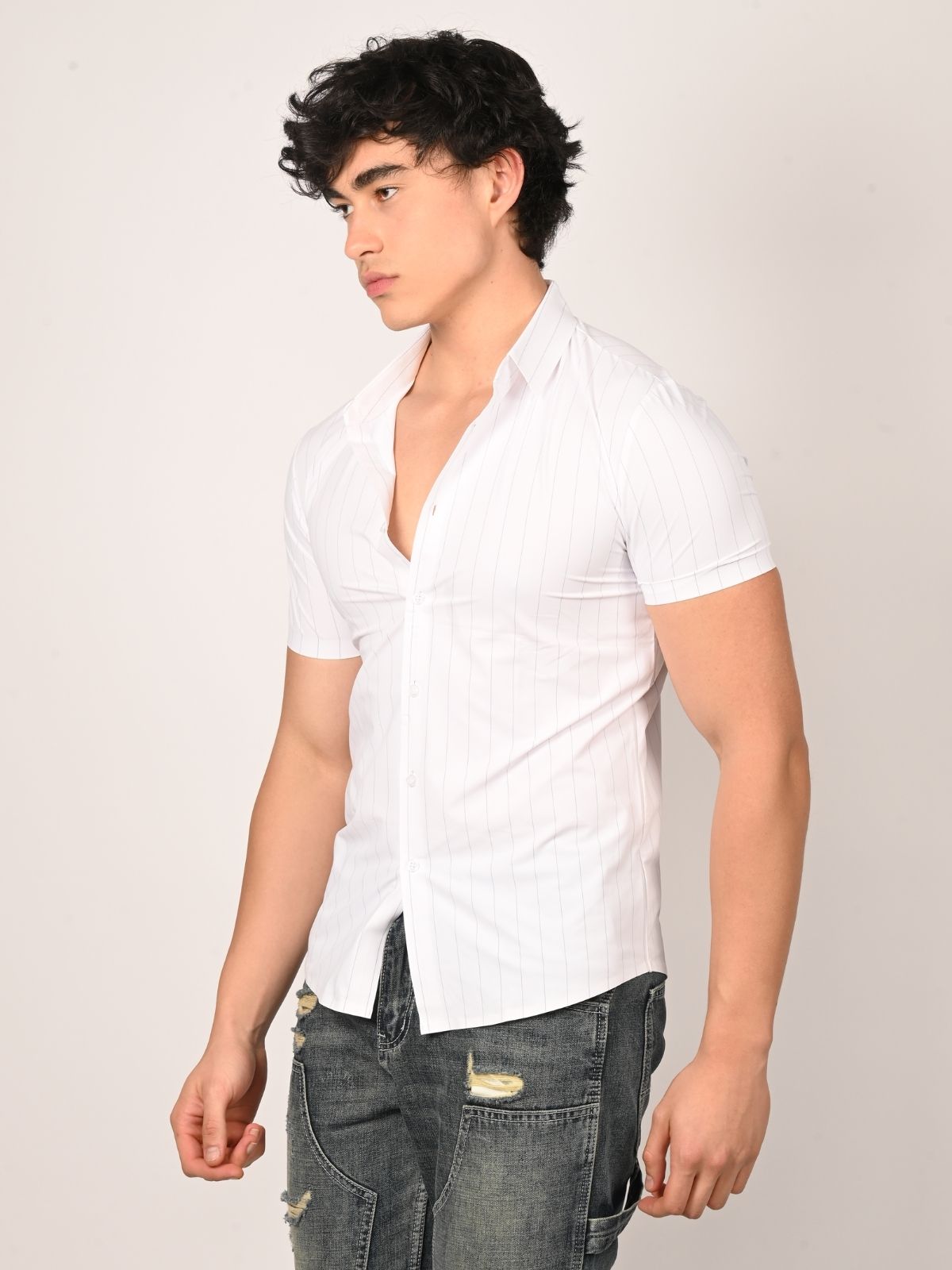 Franco White Polyester Lycra Solid Shirts For Men