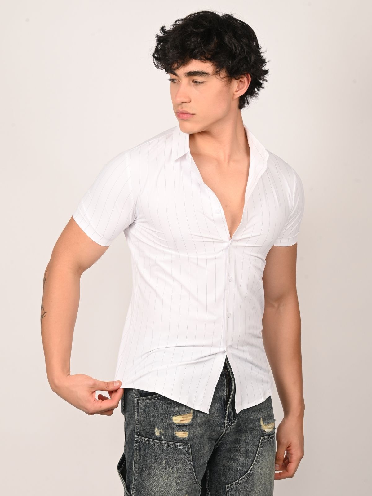 Franco White Polyester Lycra Solid Shirts For Men