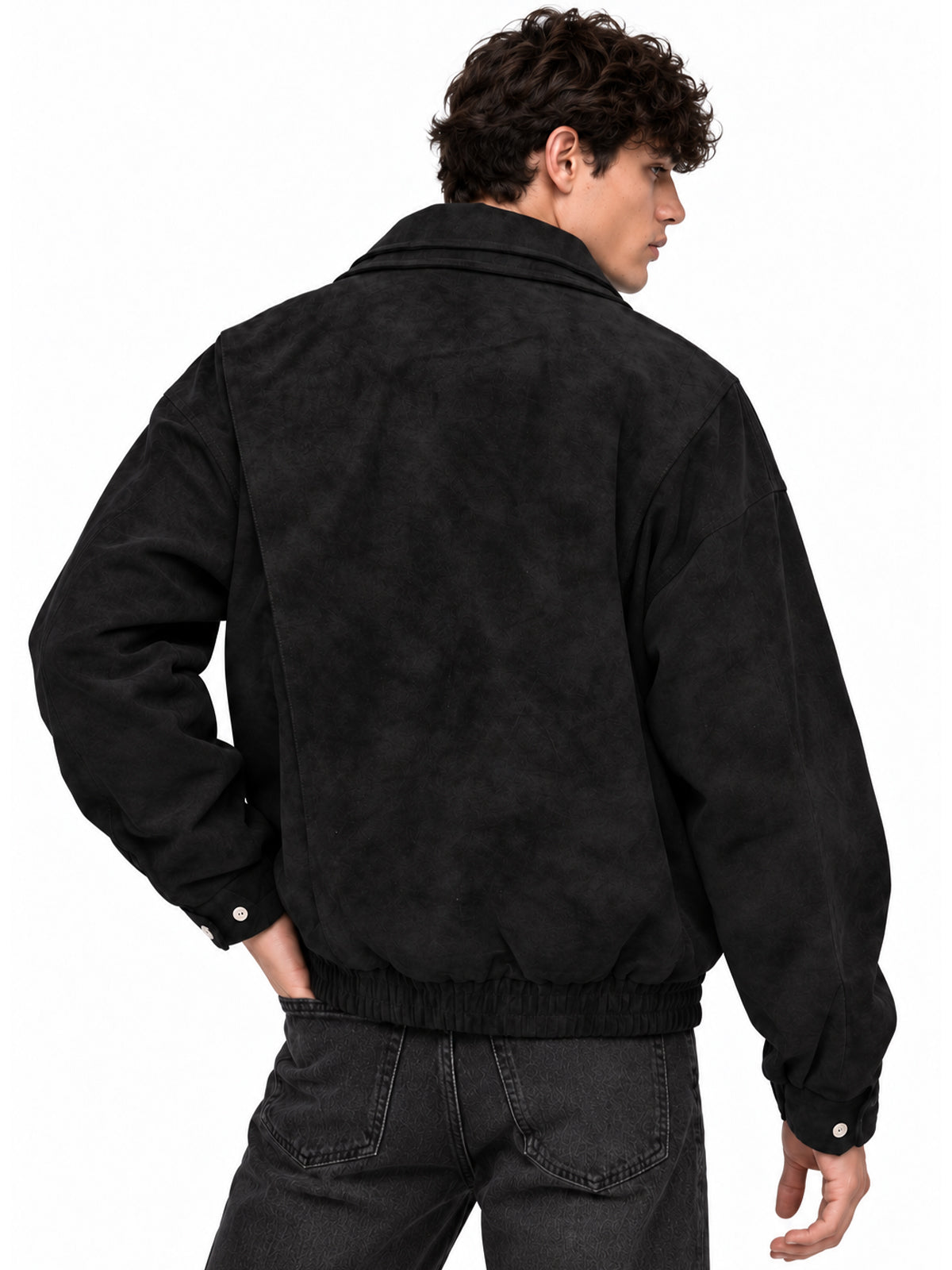 Black Polyester Solid Jacket