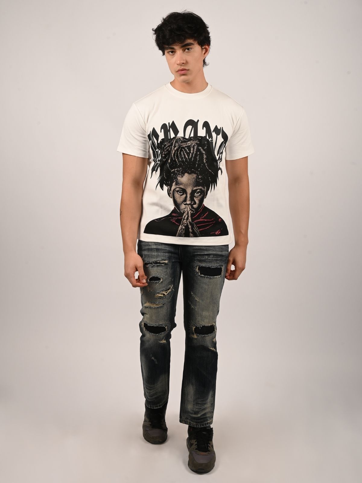 Franco White Cotton Jersey Printed T-Shirt For Men