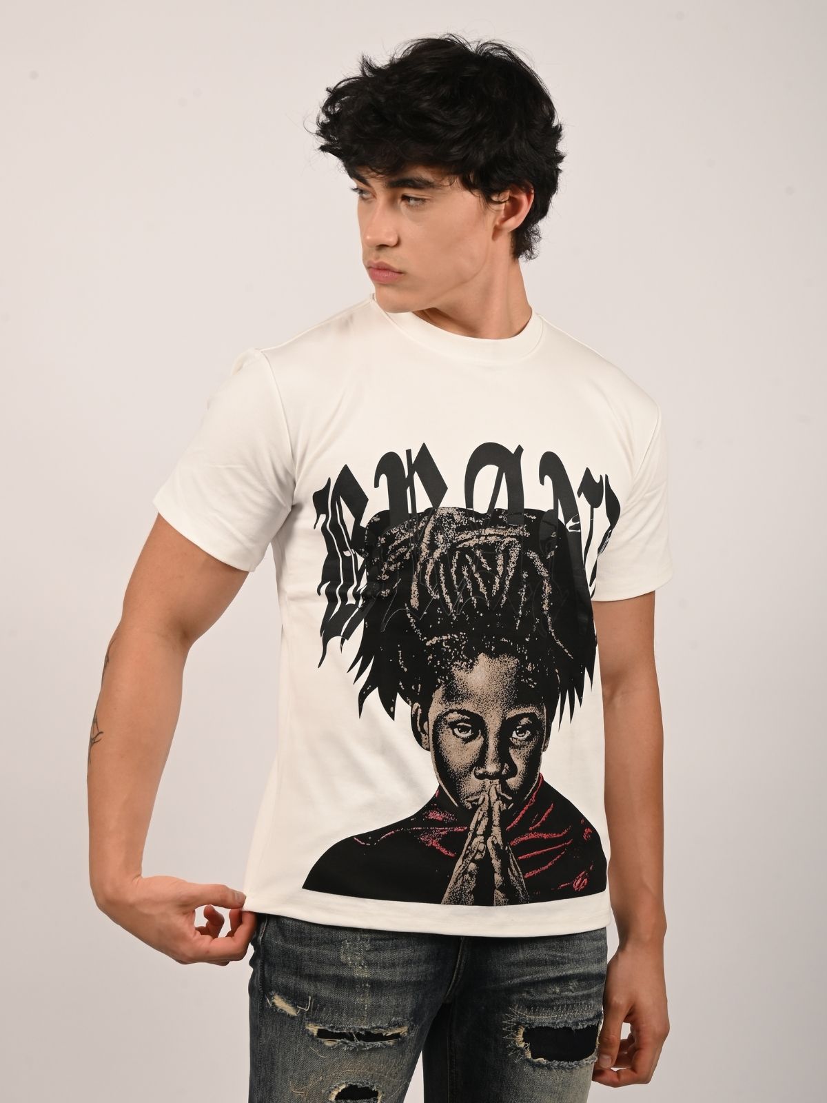 Franco White Cotton Jersey Printed T-Shirt For Men