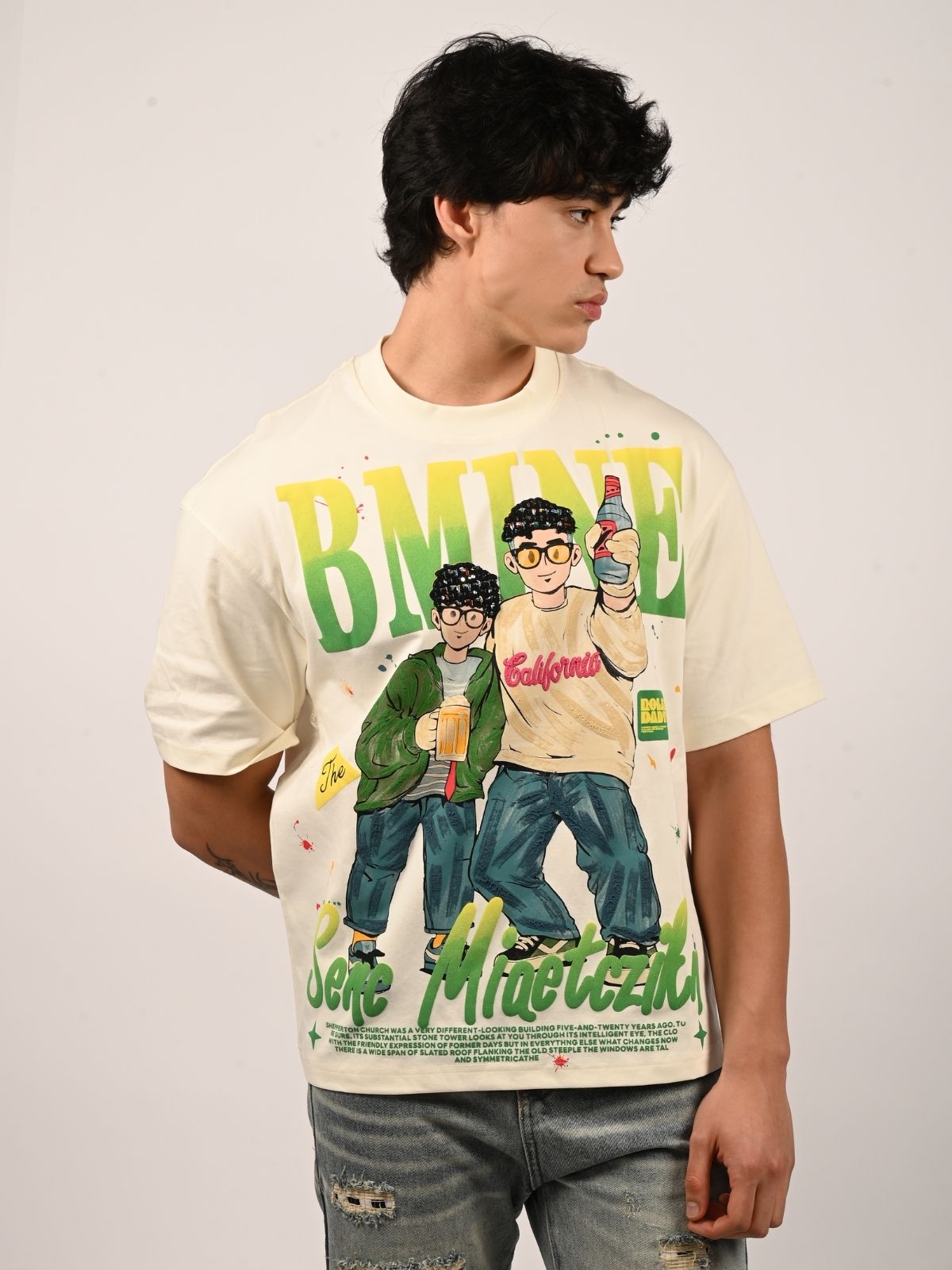 Franco Off White Cotton Jersey Printed T-Shirt For Men