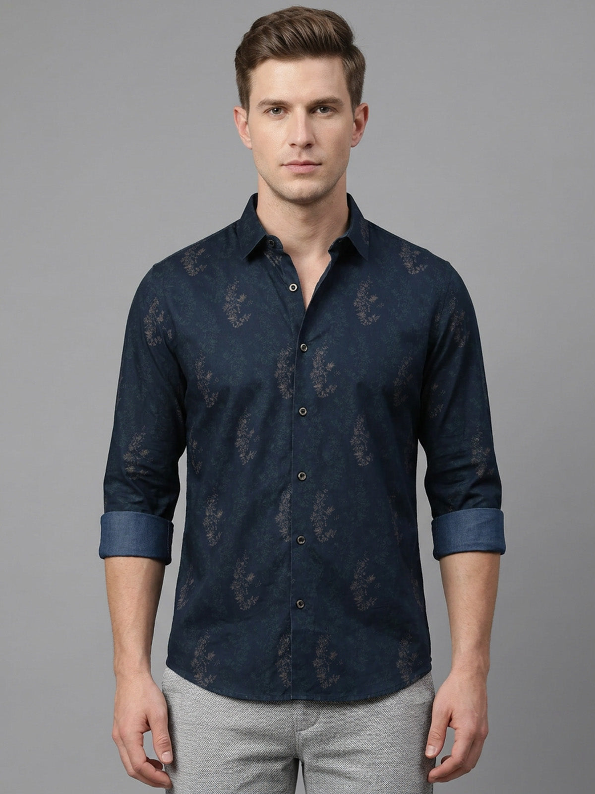 Franco Blue Satin Blend Printed Shirt For Men