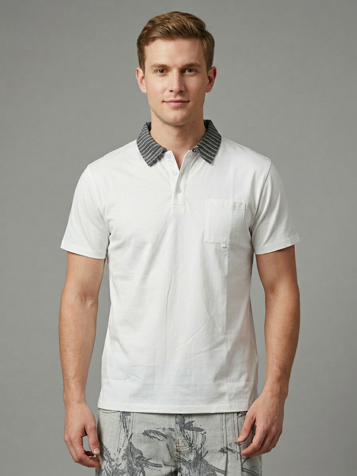 Franco White Cotton Rib Plain Polo T-Shirt For Men