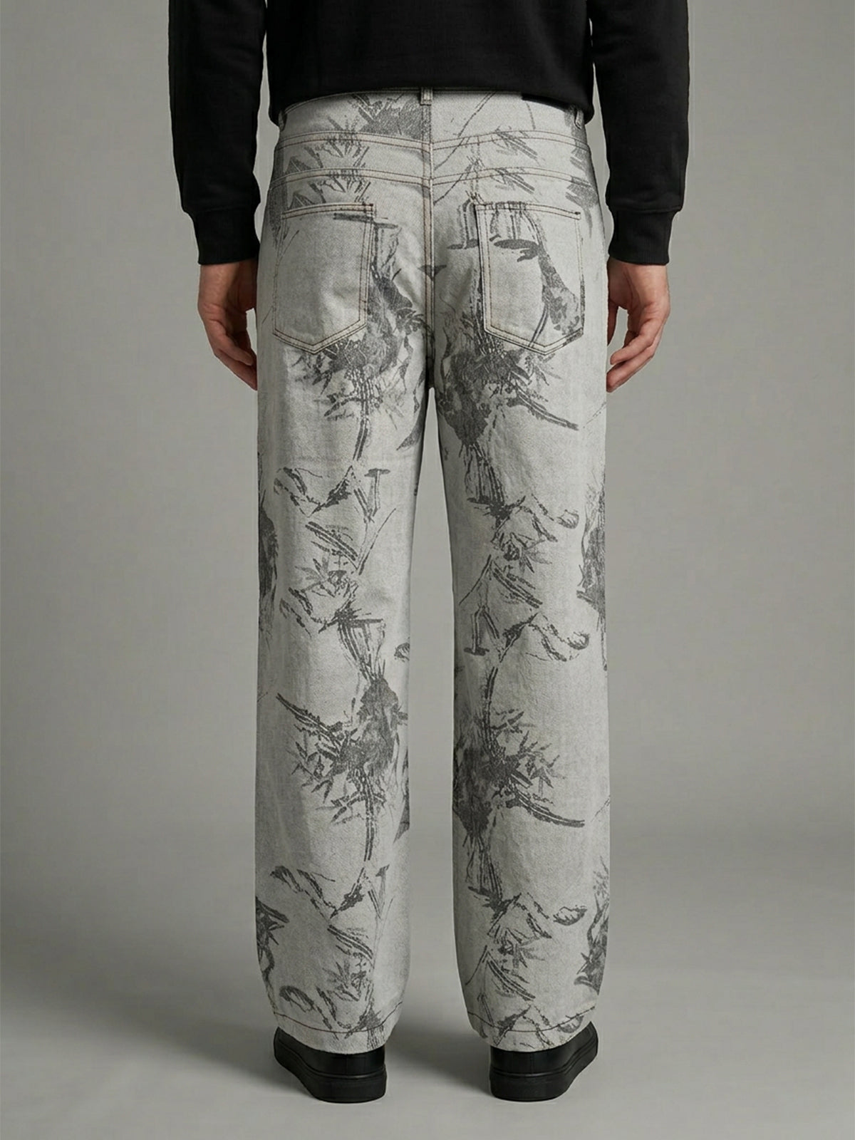 Franco Grey Denim Printed And Floral Trouser For Men