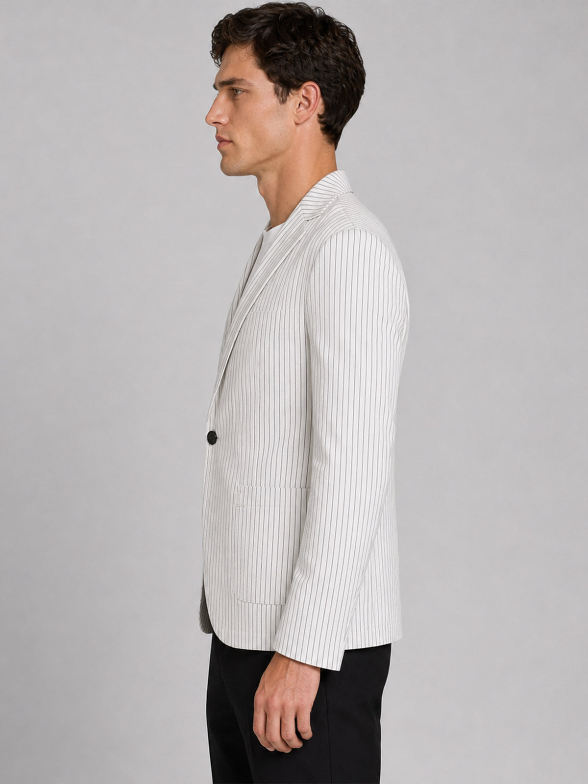 Franco White Polyester Cotton Striped Blazer For Men