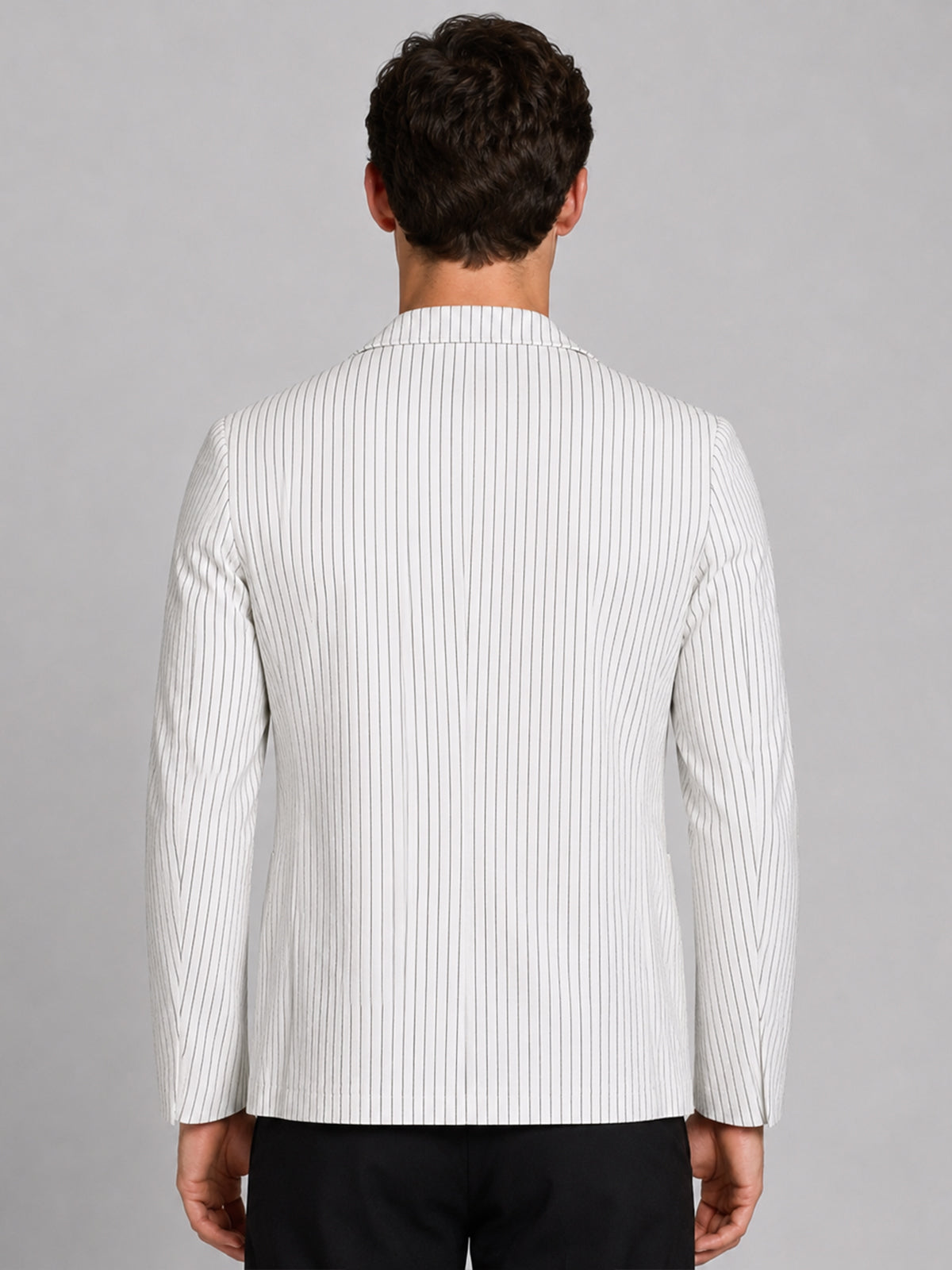 Franco White Polyester Cotton Striped Blazer For Men