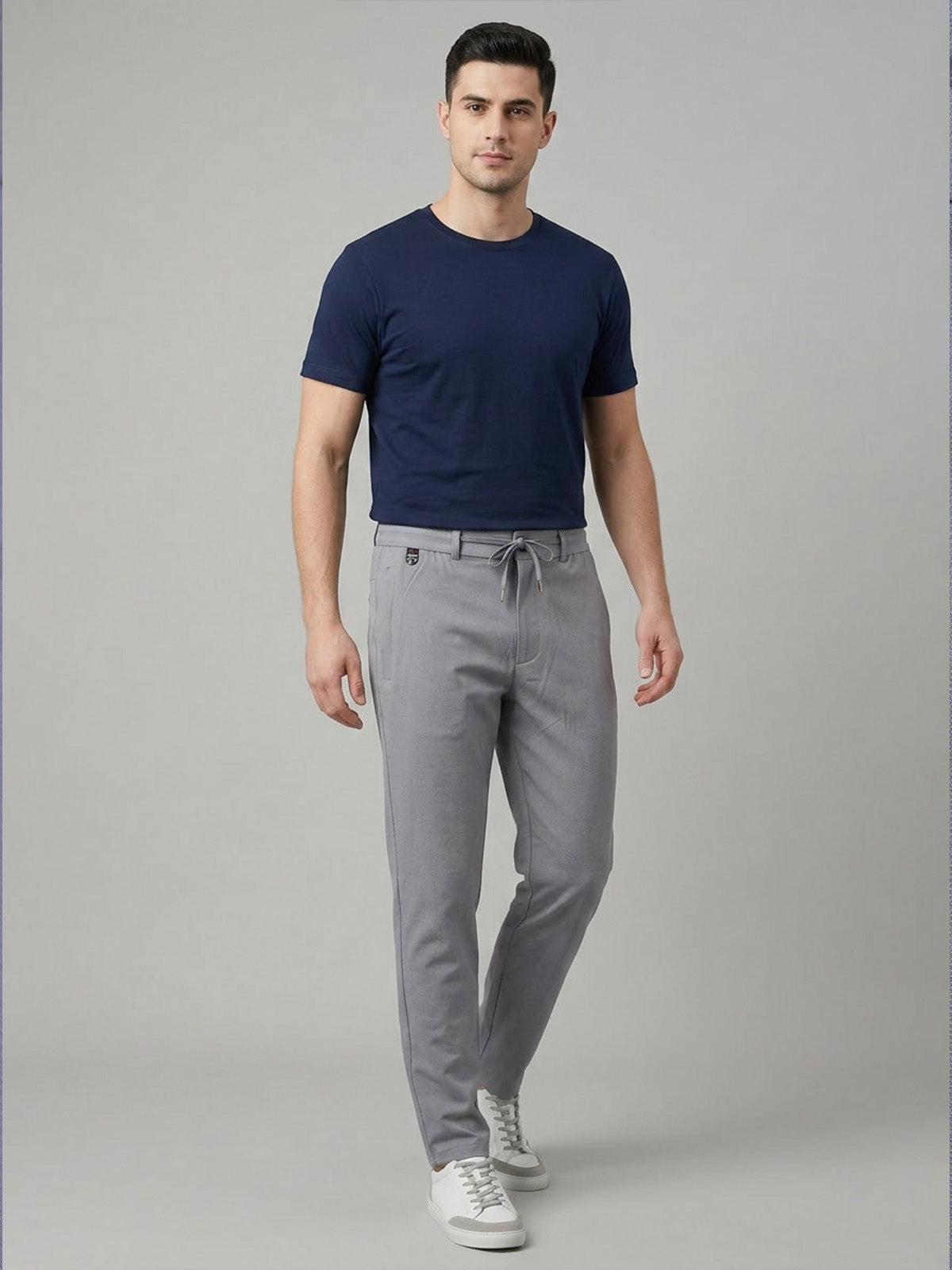 Franco Grey Polyester Lycra Solid Trouser For Men