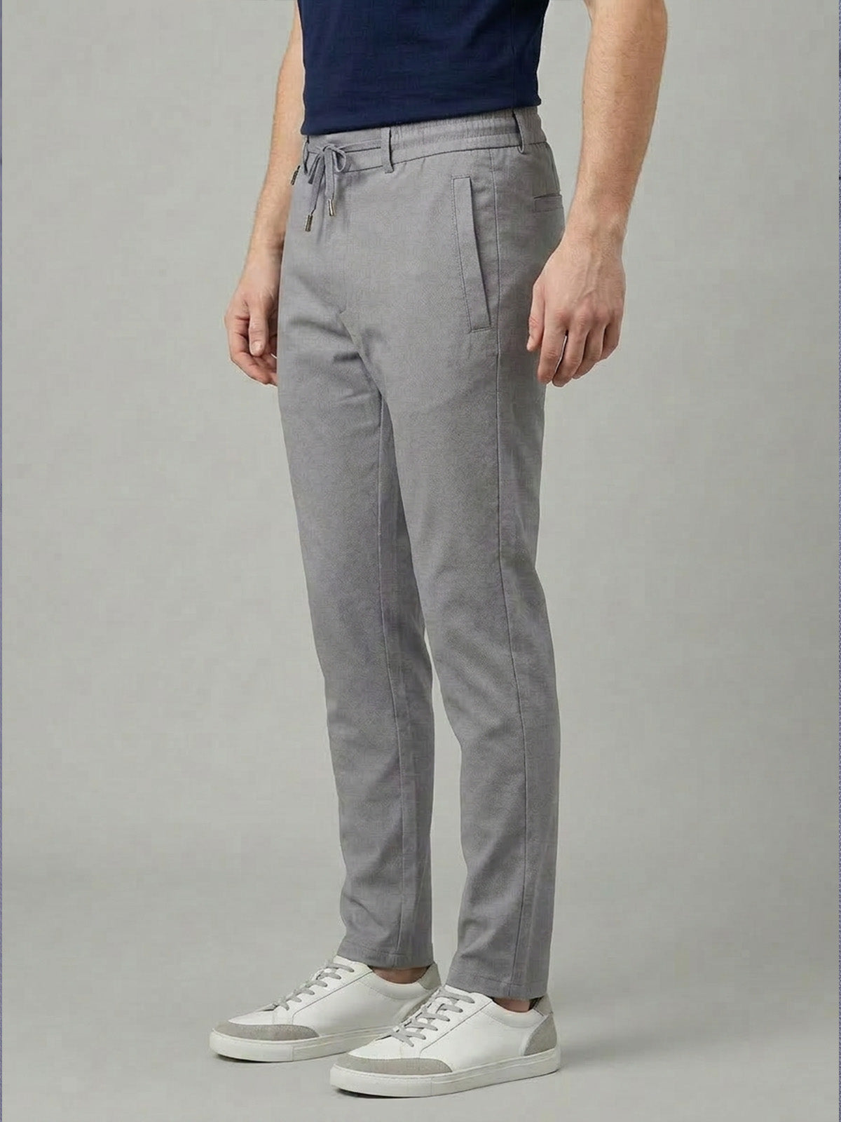 Franco Grey Polyester Lycra Solid Trouser For Men