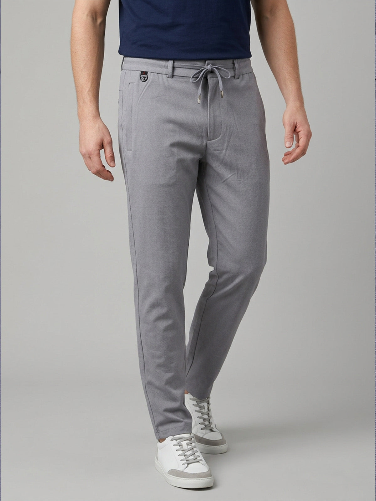 Franco Grey Polyester Lycra Solid Trouser For Men