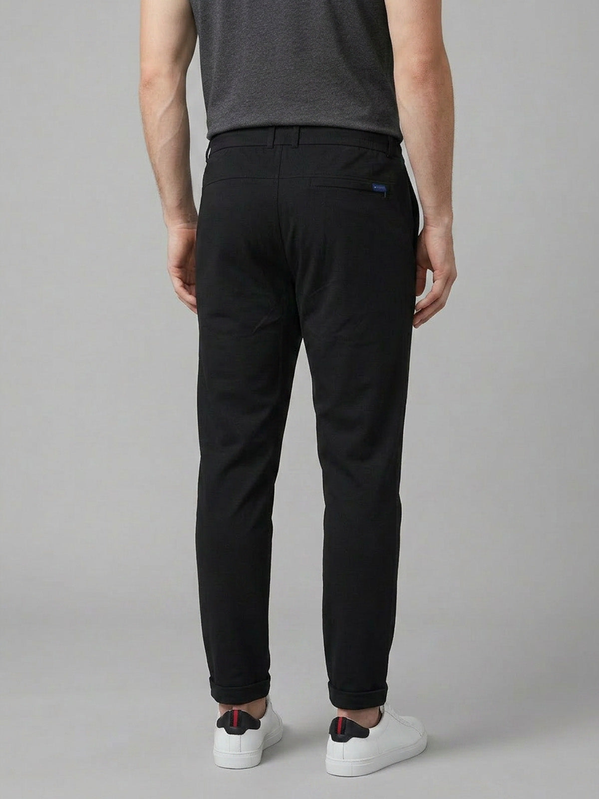 Franco Black Polyester Lycra Solid Trouser For Men