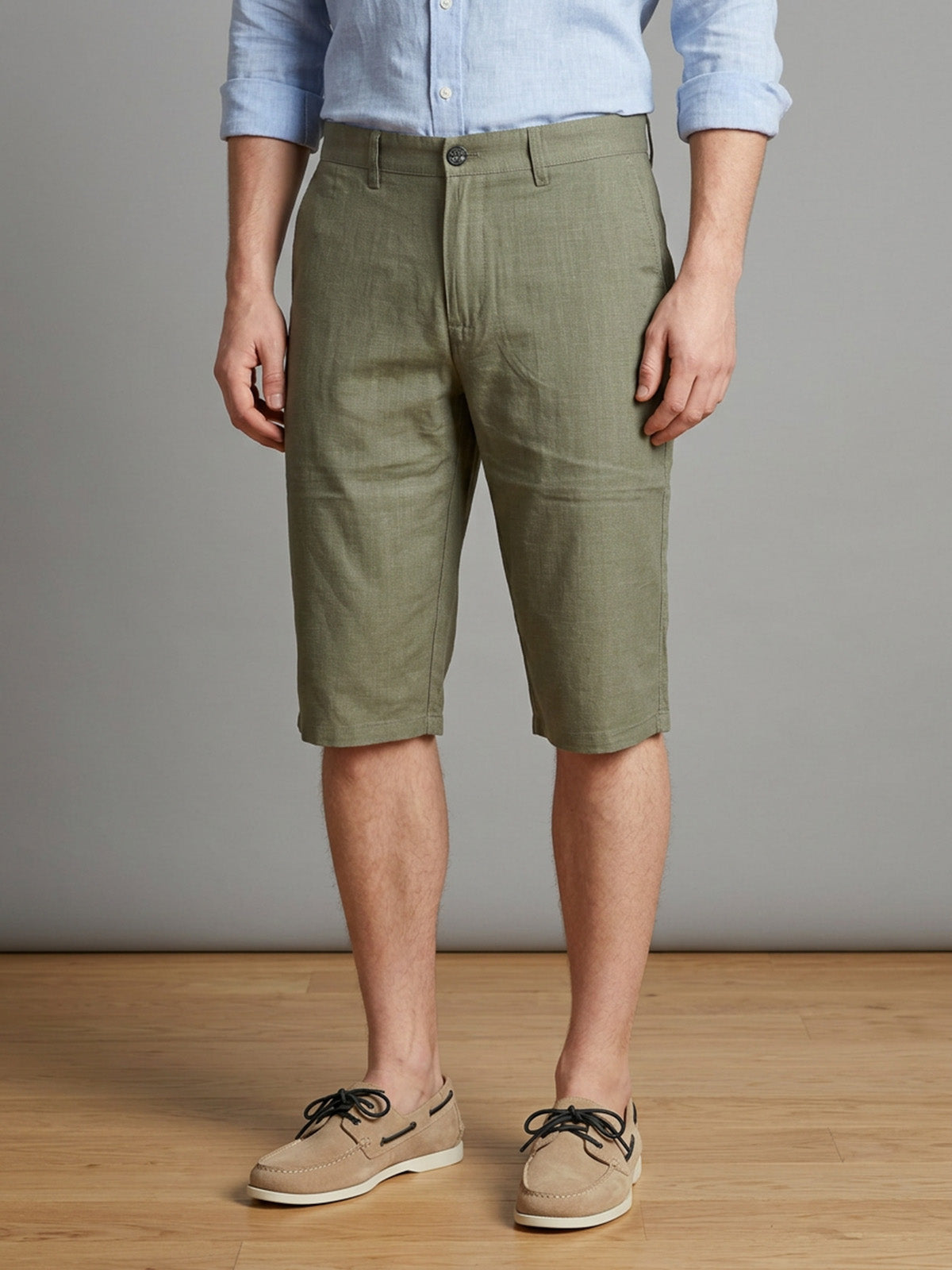 Franco Olive Green Cotton Solid Shorts For Men