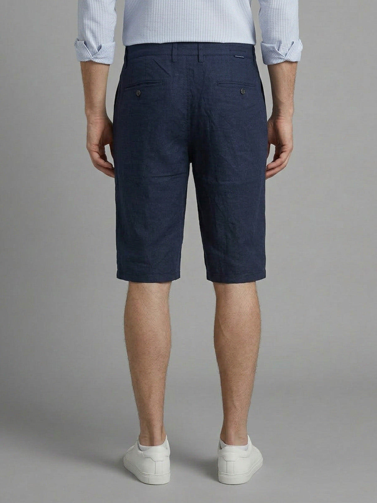 Franco Navy Blue Cotton Solid Shorts For Men