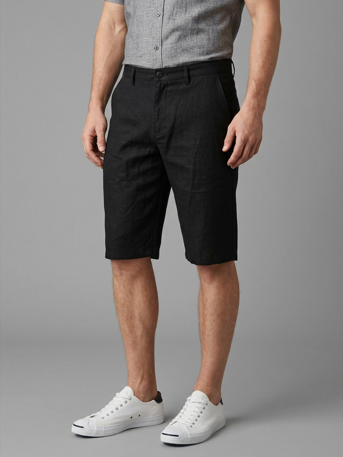 Franco Black Cotton Solid Shorts For Men
