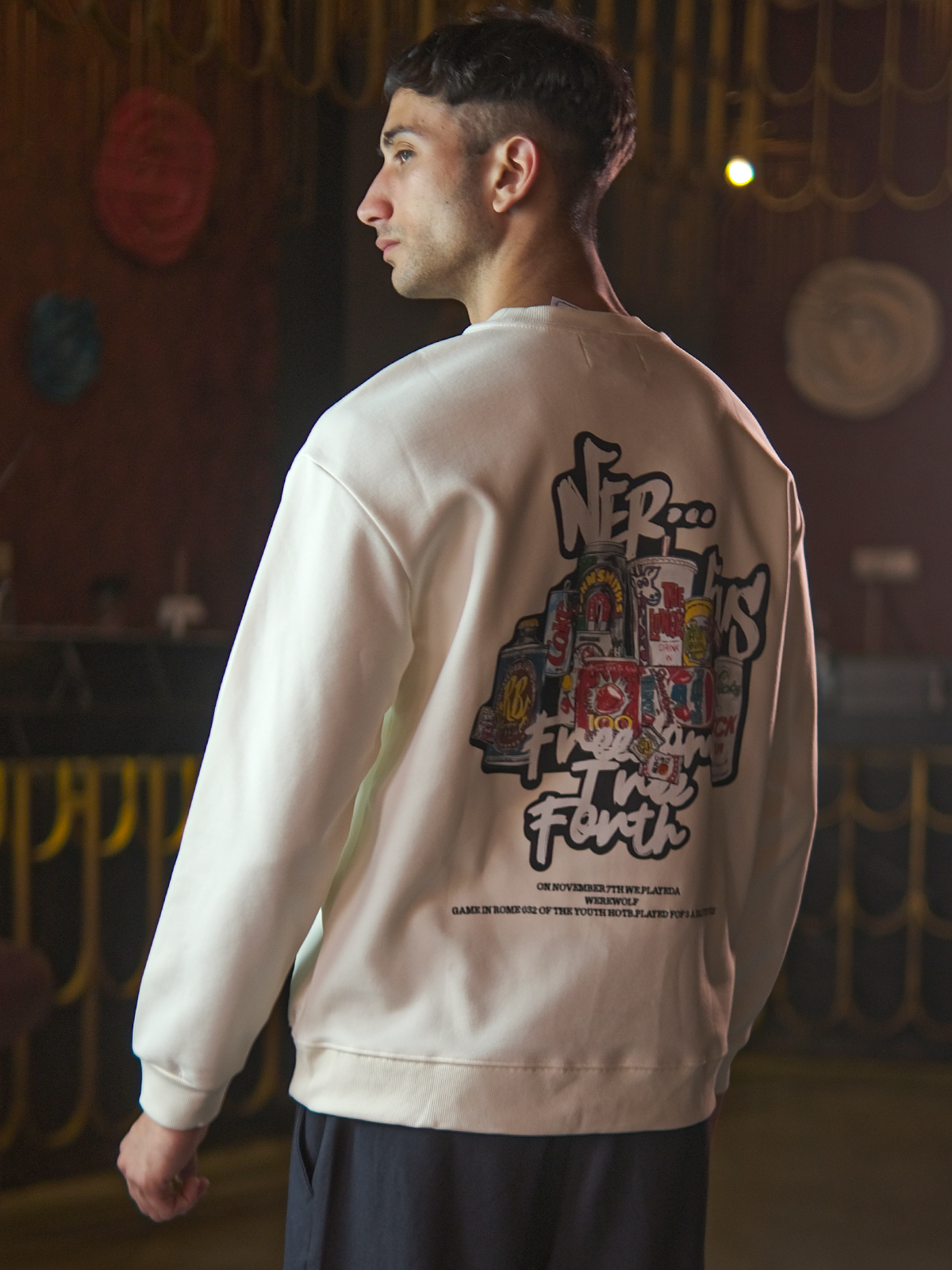 Beige Printed Cotton Jersey Sweatshirt For Men