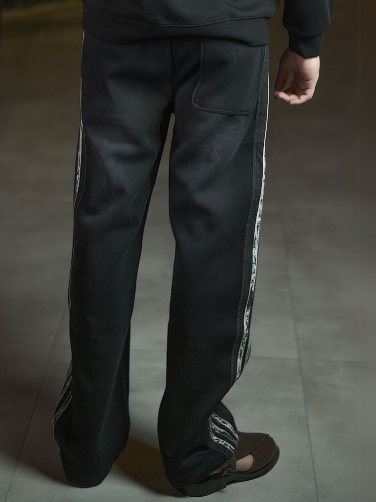 Black Cotton Blend Striped Track Pant For Men