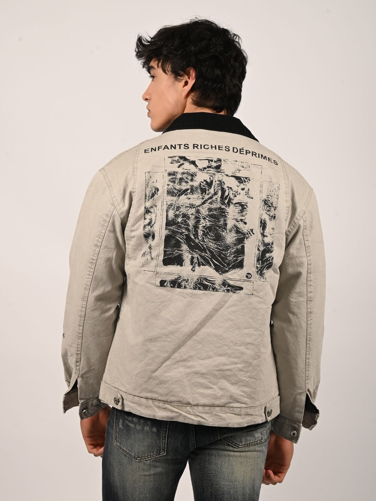 Franco Grey Cotton Twill Printed Jacket For Men