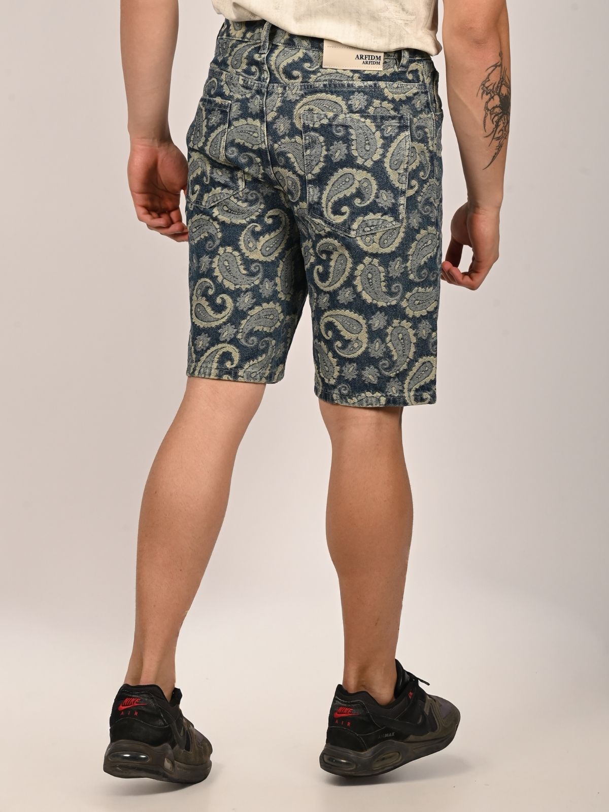 Franco Blue Denim Self Design Printed Shorts For Men