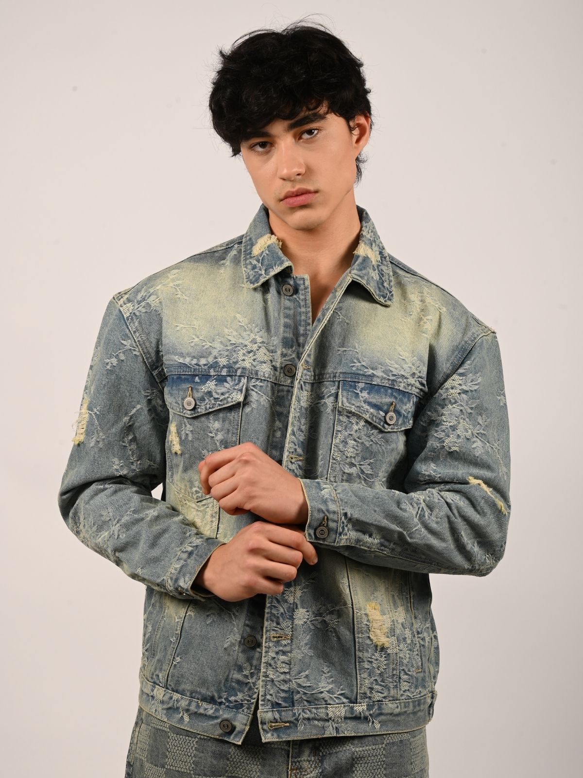 Franco Blue Denim Solid Jackets For Men