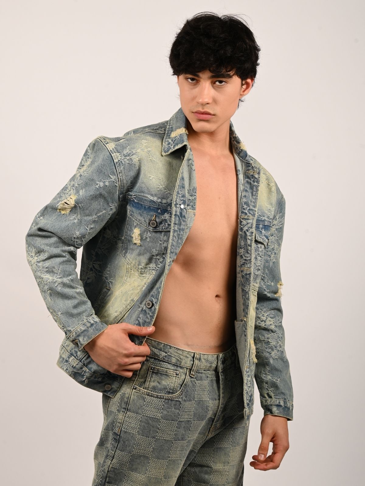 Franco Blue Denim Solid Jackets For Men