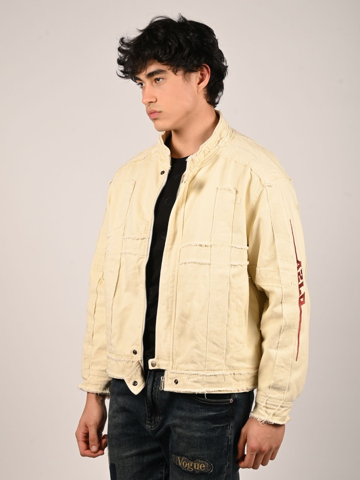 Franco Off White Cotton Twill Solid Jacket For Men