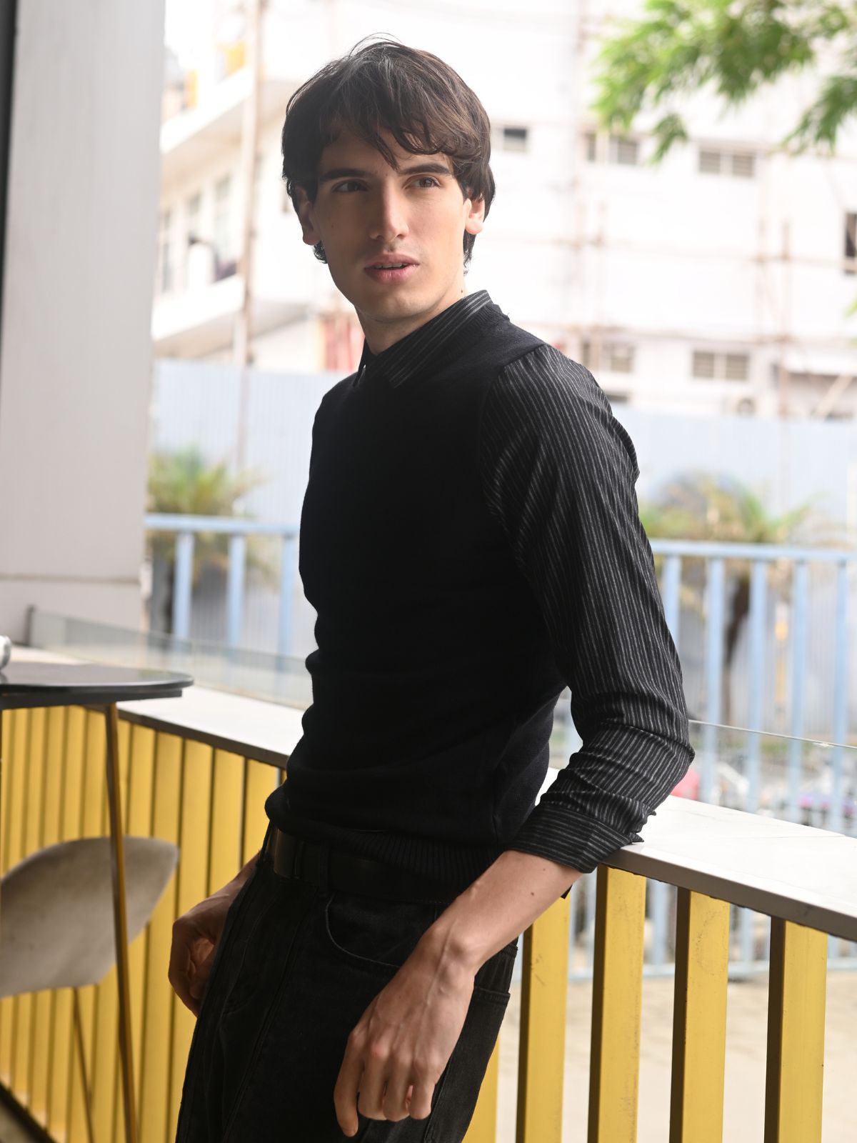 Black Solid Cotton Jersey Sweatshirt For Men